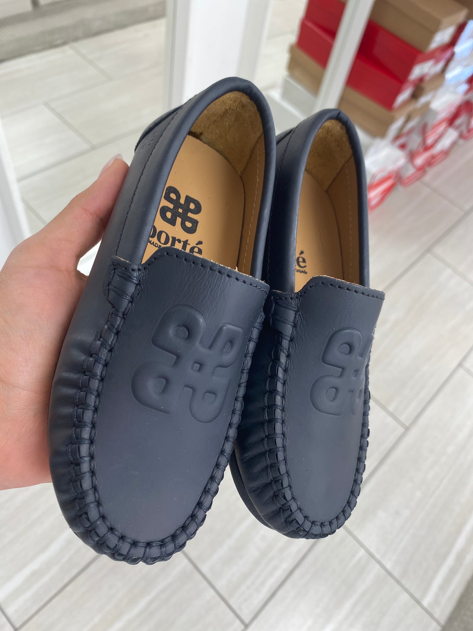 Porte Navy Embossed Rubber Loafer-Tassel Children Shoes