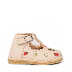 Petit Nord Cream Embroidered Scalloeped T Strap Baby Shoe-Tassel Children Shoes
