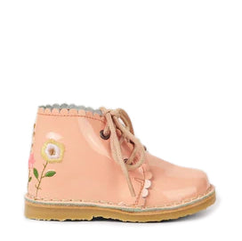 Petit Nord Blush Patent Embroidered Scalloped Baby Bootie-Tassel Children Shoes