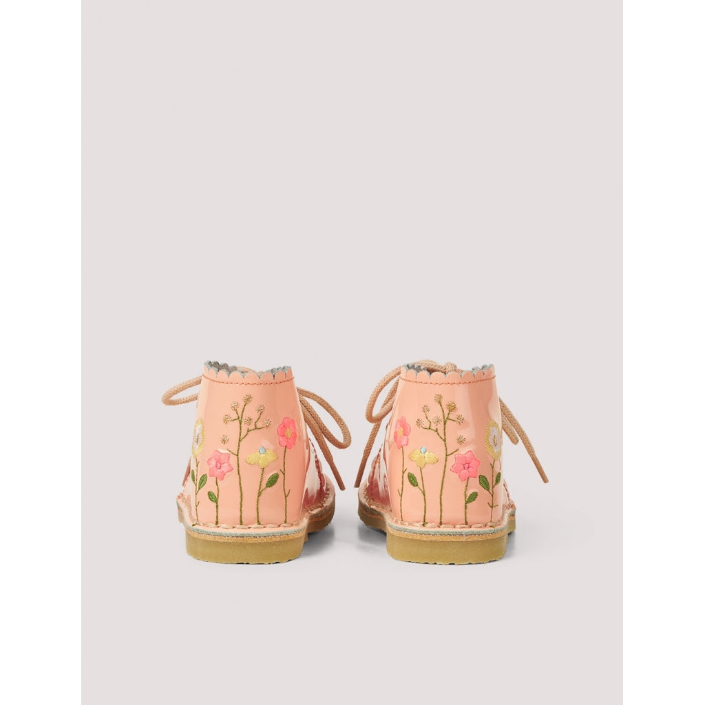 Petit Nord Blush Patent Embroidered Scalloped Baby Bootie-Tassel Children Shoes