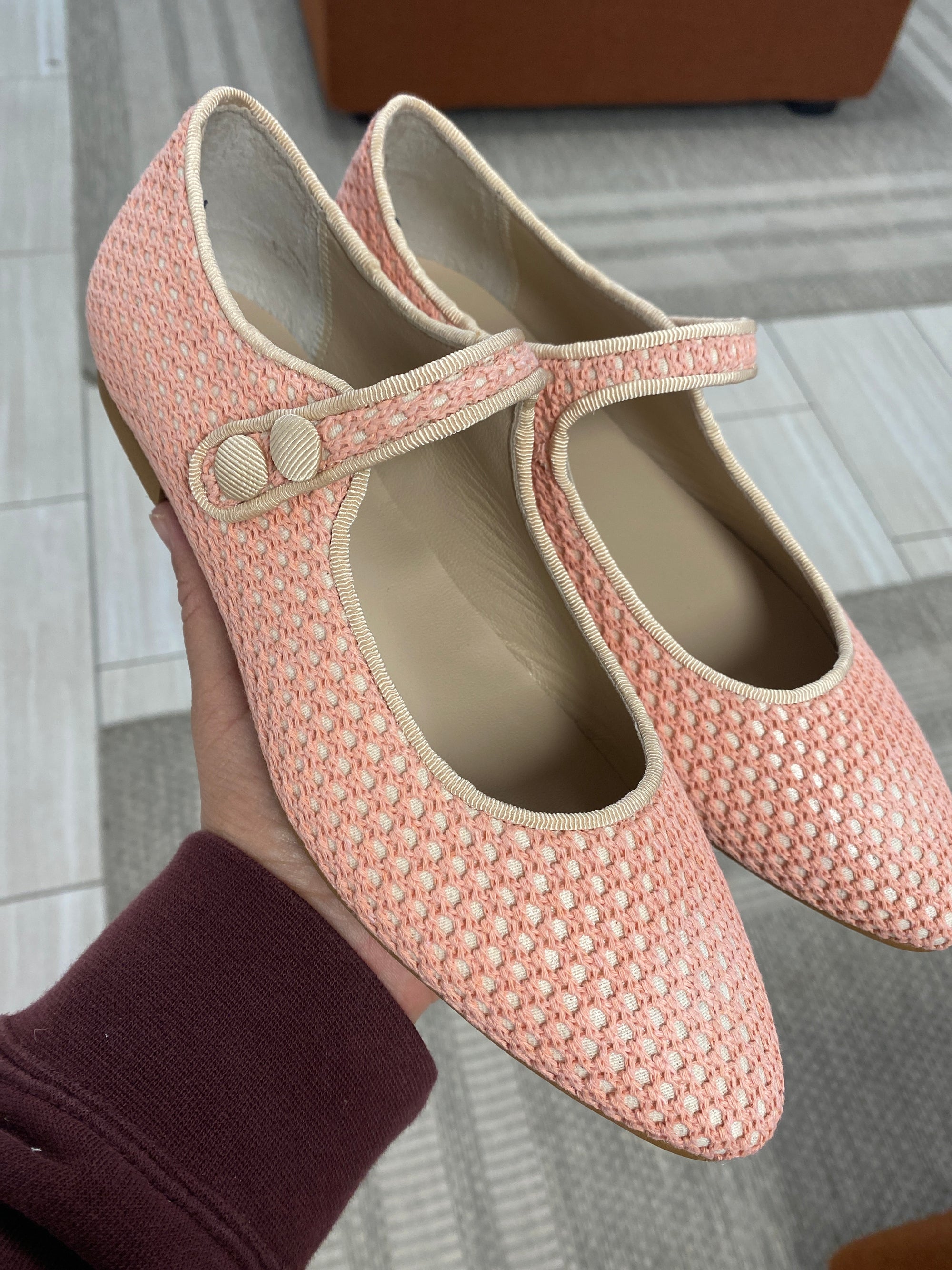 LMDI Salmon Crochet Pointed Mary Jane-Tassel Children Shoes