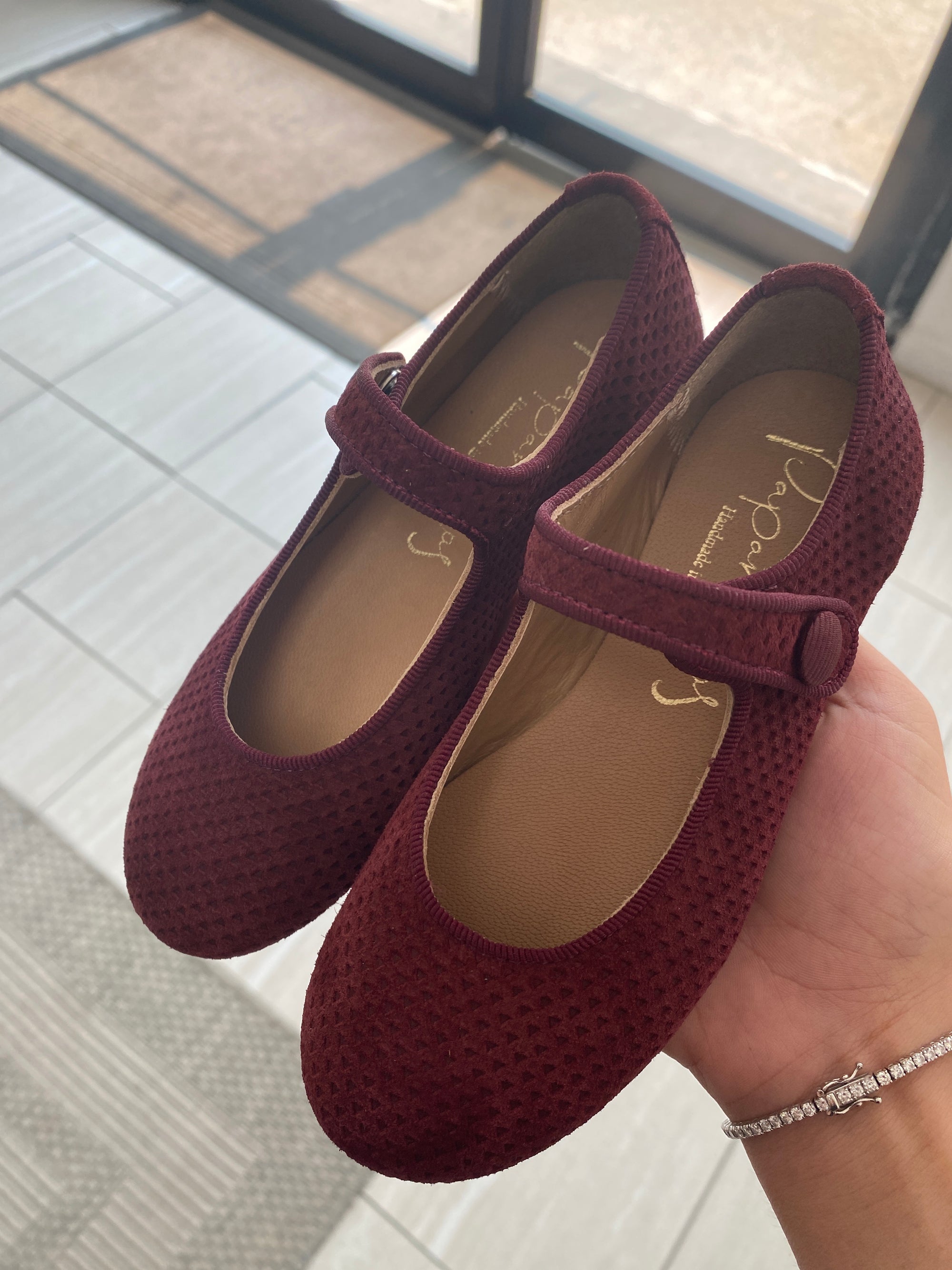 Papanatas Wine Stamped Mary Jane-Tassel Children Shoes