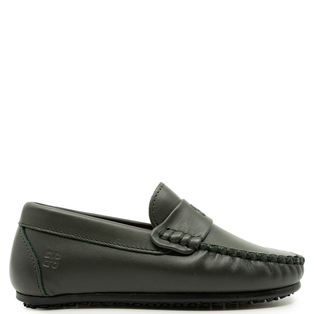 Porte Dark Green Embossed Penny Loafer-Tassel Children Shoes