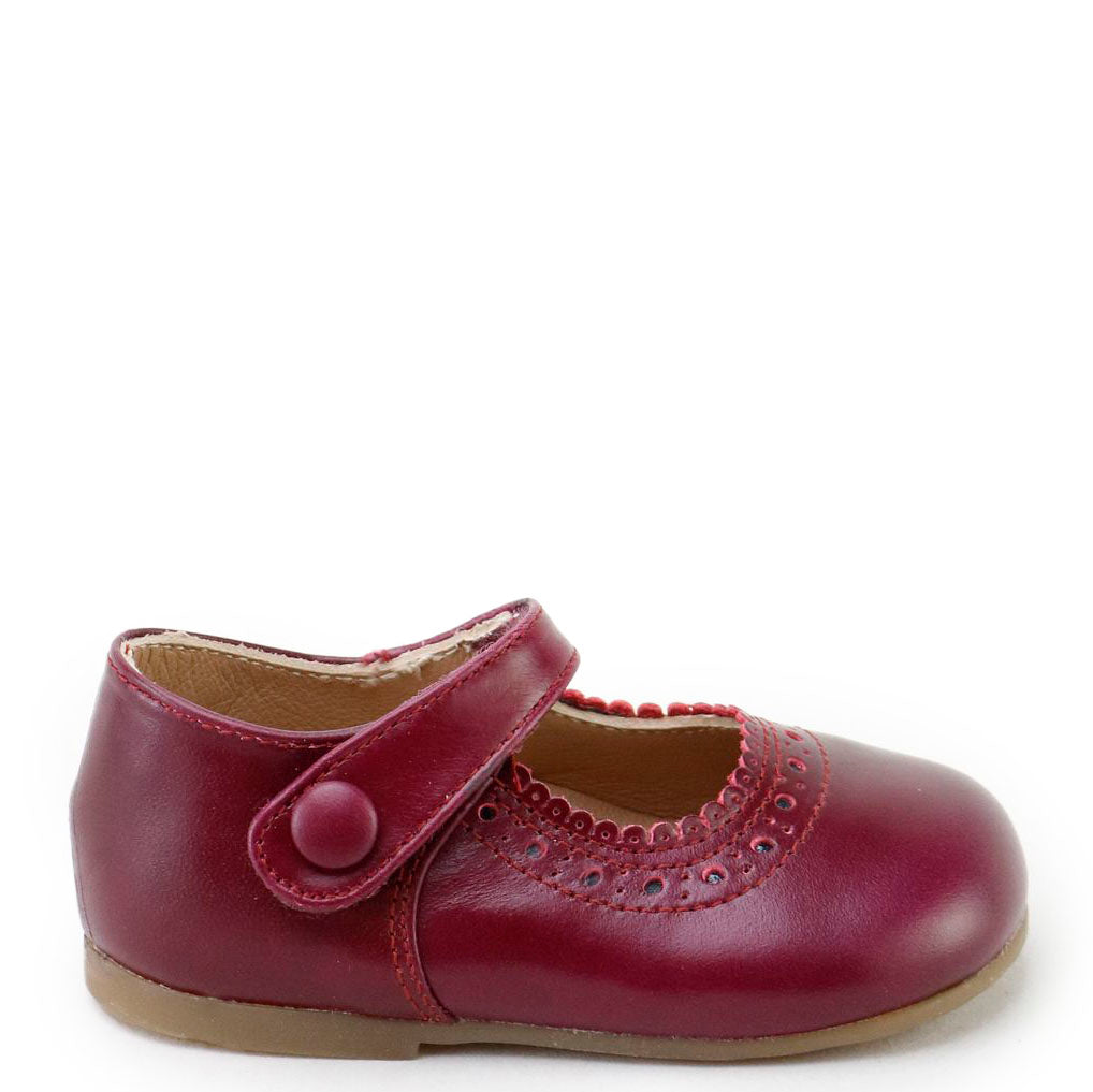 Papanatas Burgundy Scalloped Velcro Baby Shoe-Tassel Children Shoes