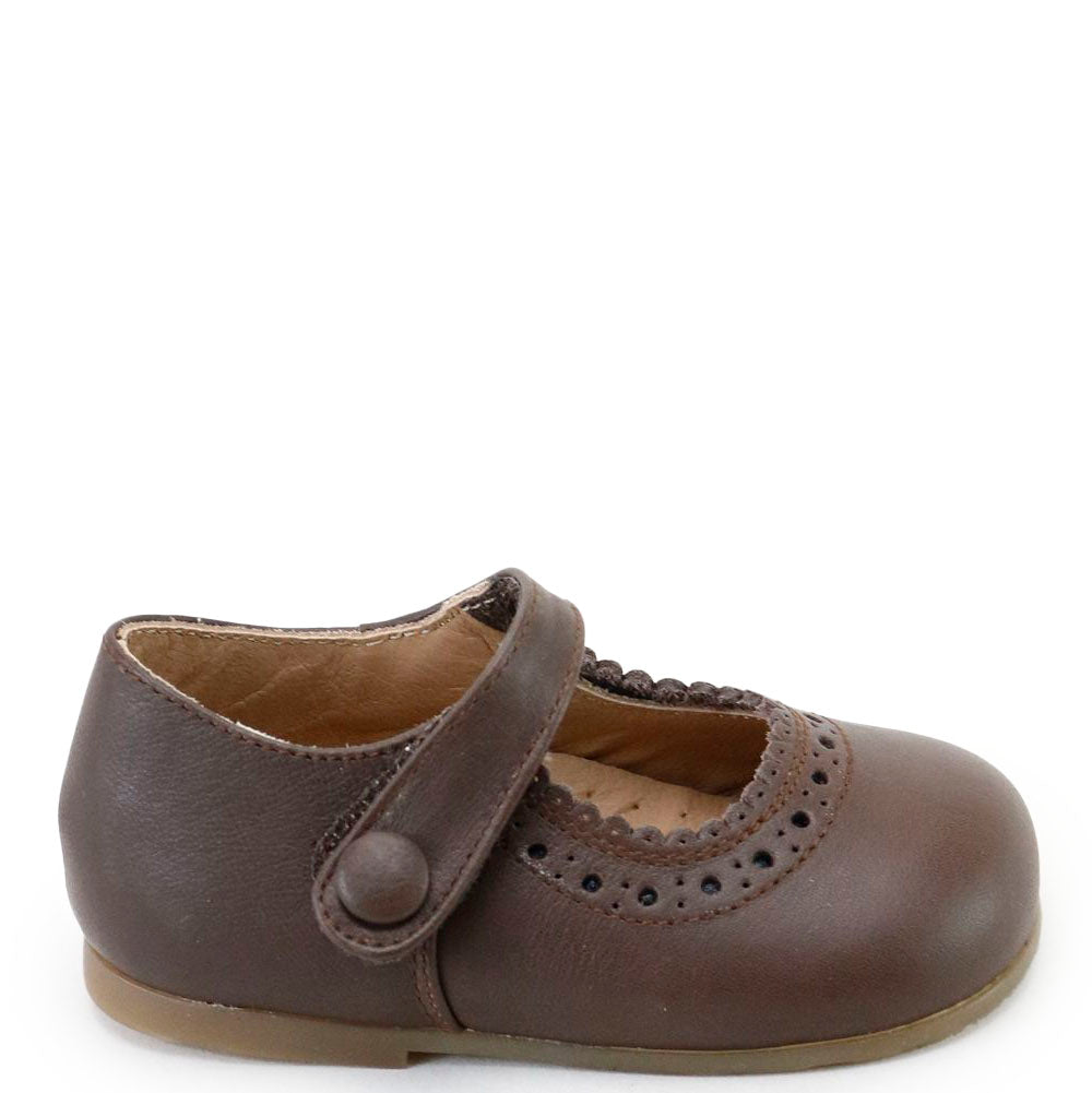 Papanatas Dark Mocha Scalloped Velcro Baby Shoe-Tassel Children Shoes