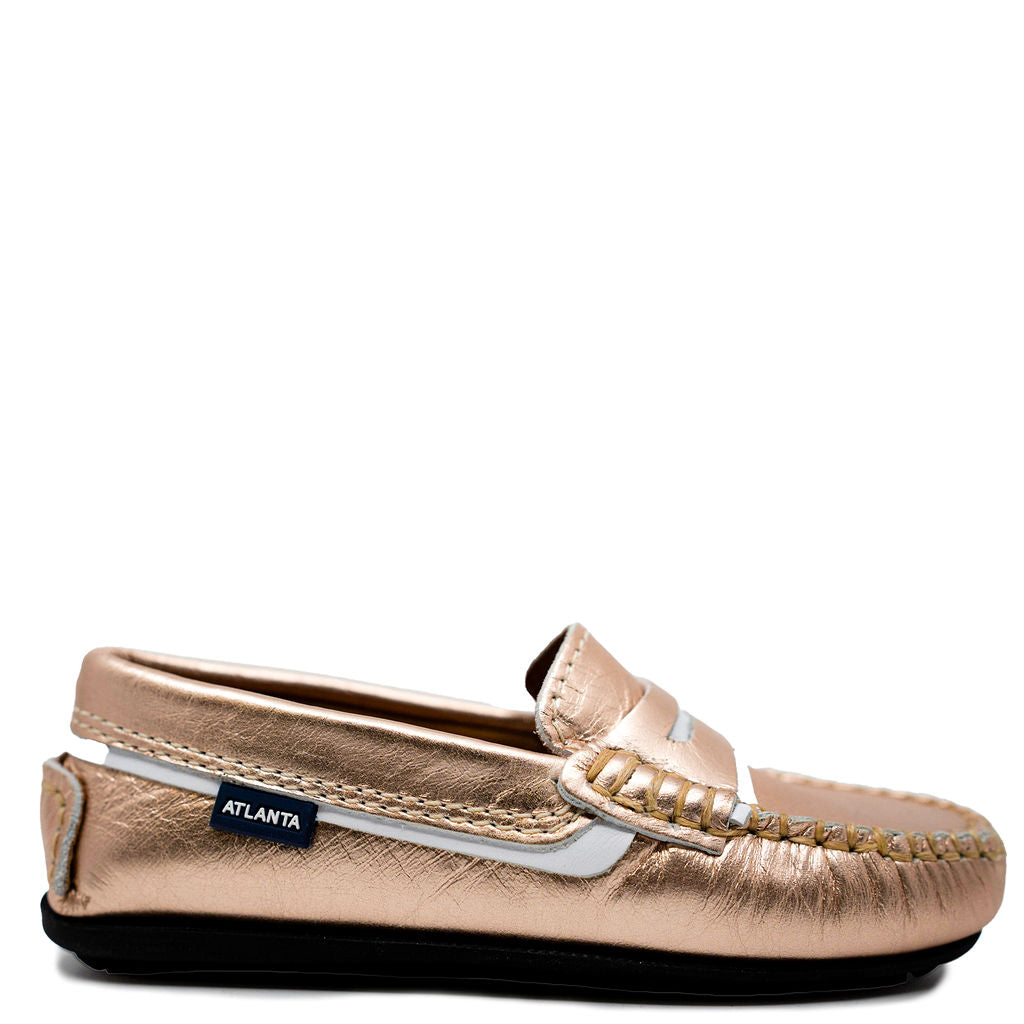 Atlanta Mocassin Rose Gold and White Penny Loafer-Tassel Children Shoes