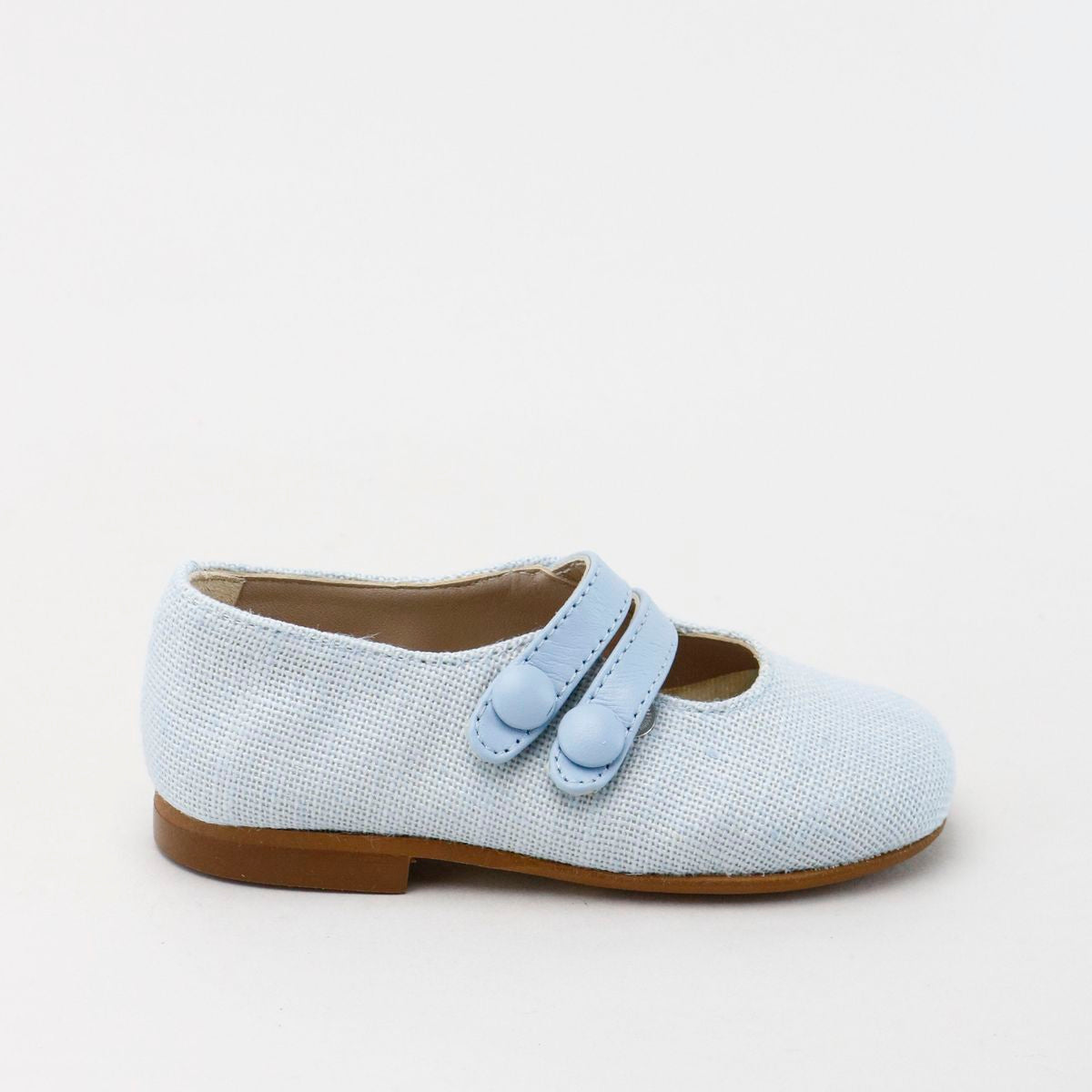 Papanatas Sky Linen Double Strap Mary Jane-Tassel Children Shoes