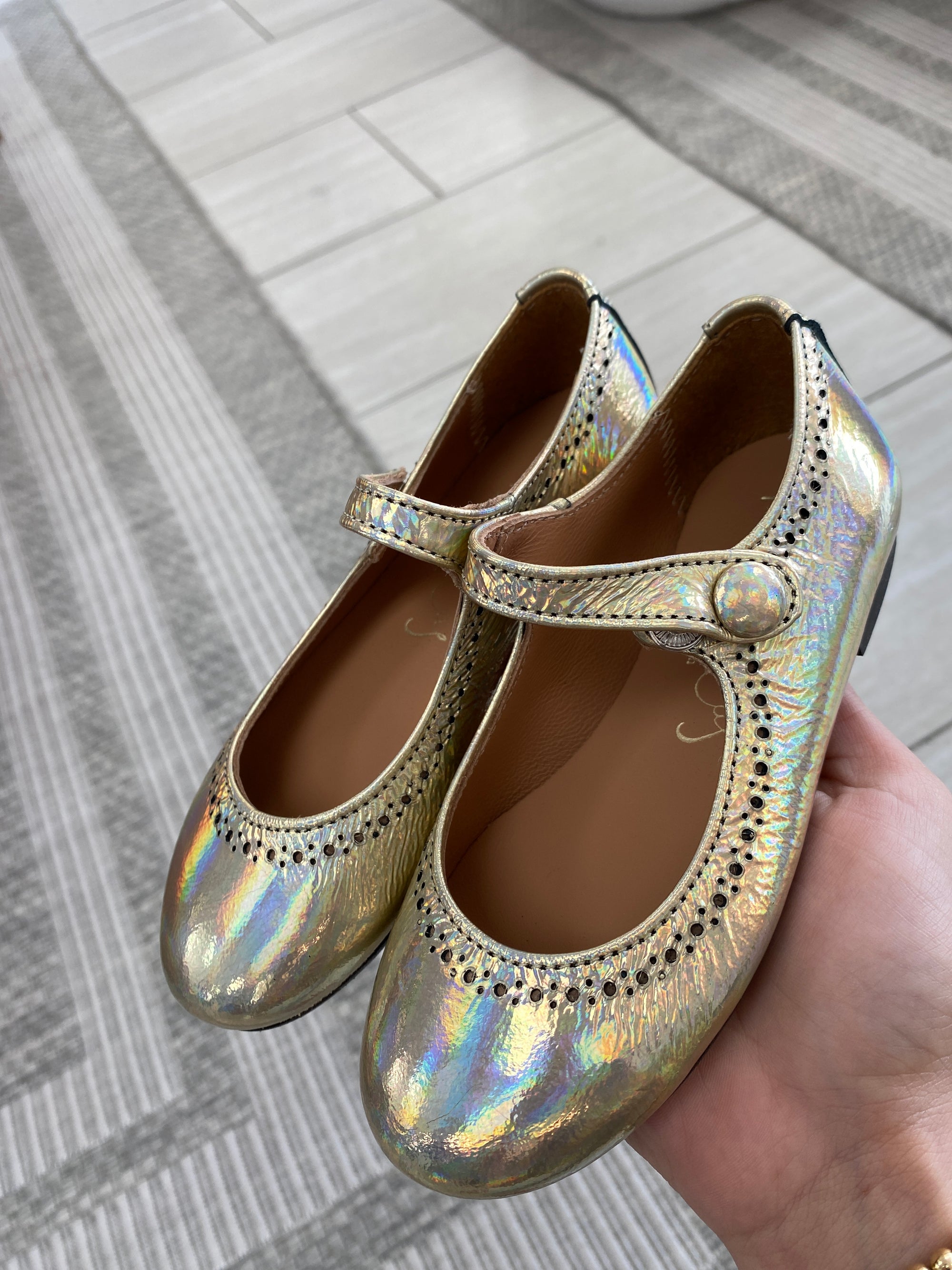 Papanatas Gold Iridescent Mary Jane-Tassel Children Shoes