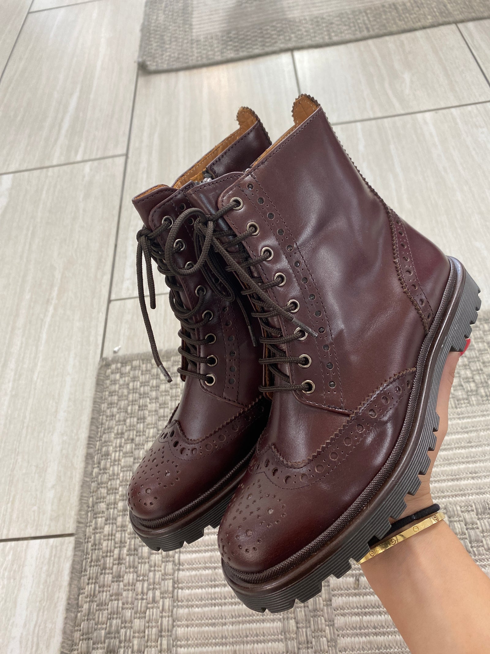 Papanatas Burgundy Leather Wingtip Boot-Tassel Children Shoes