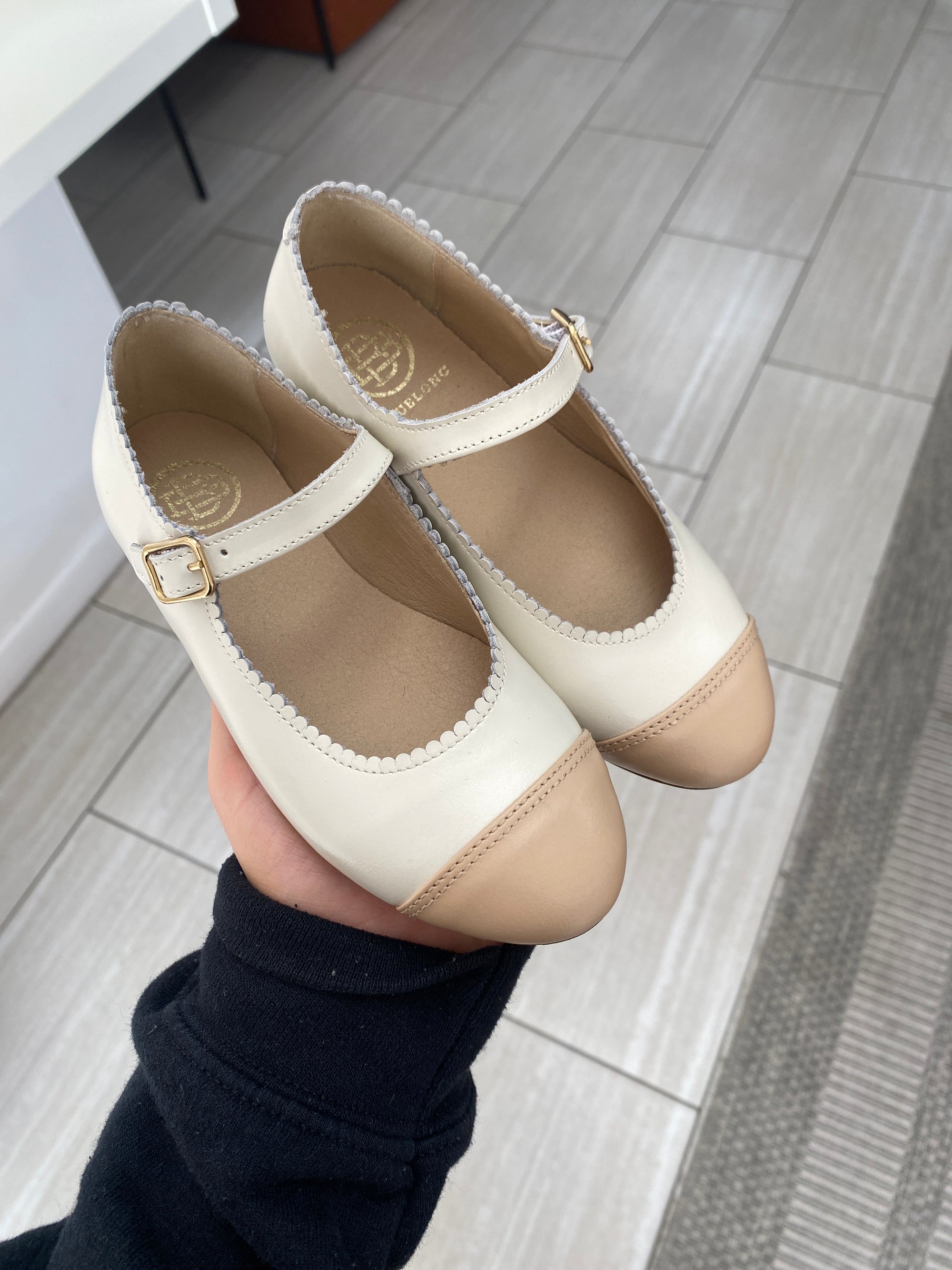 Blublonc Cream Captoe Mary Jane-Tassel Children Shoes