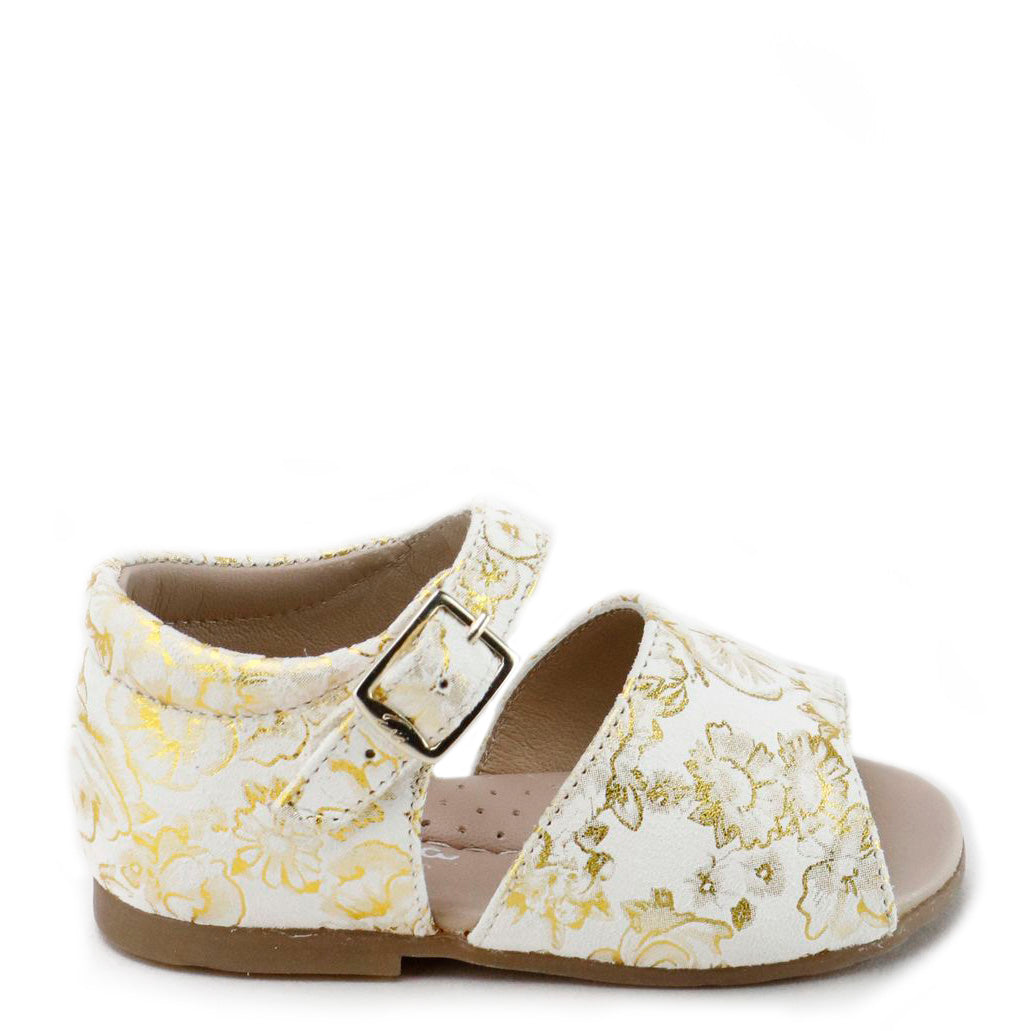 Papanatas Gold and White Floral Baby Sandal-Tassel Children Shoes