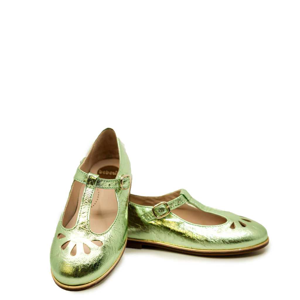 Beberlis Mint Metallic Teardrop Mary Jane-Tassel Children Shoes