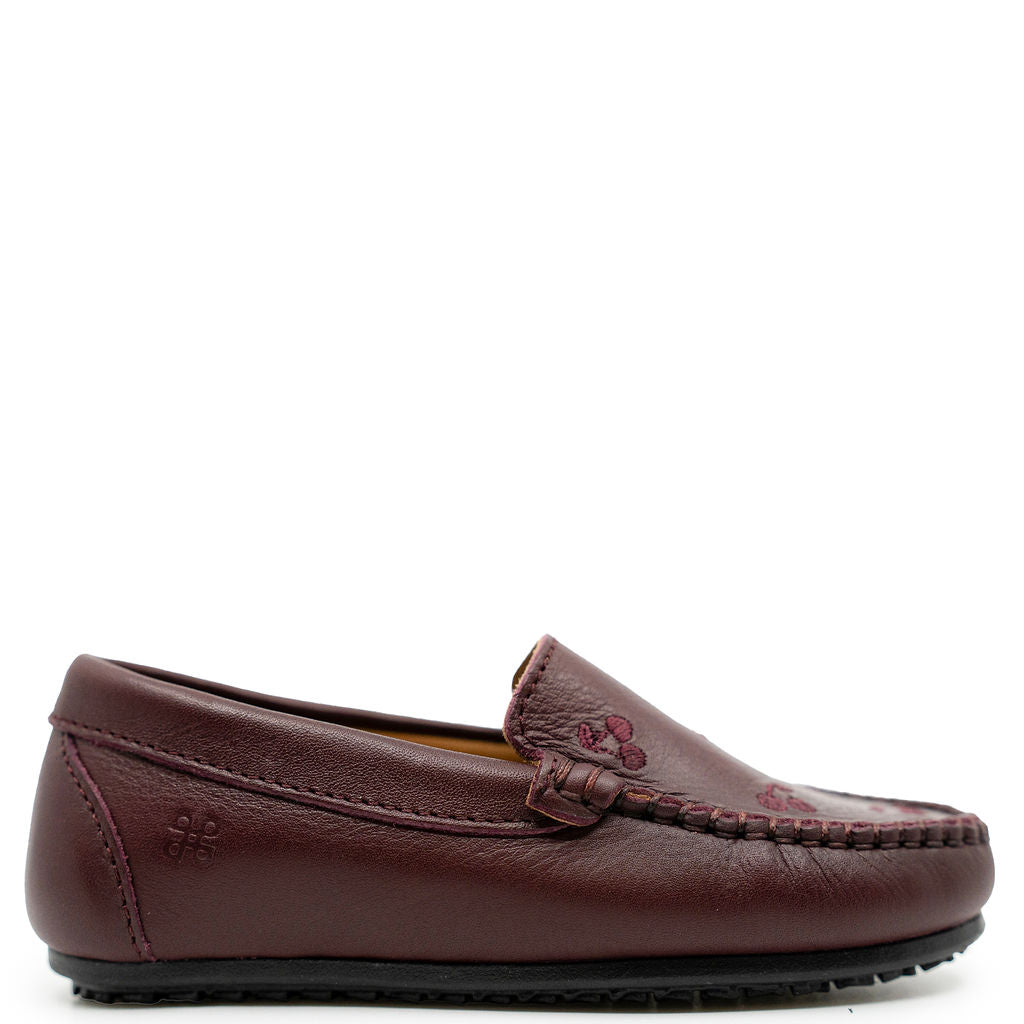 Porte Dark Burgundy Cherry Embroidered Loafer-Tassel Children Shoes