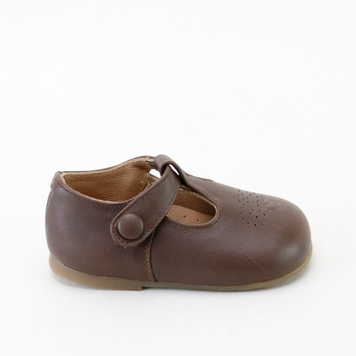 Papanatas Mocha Perf Baby T Strap-Tassel Children Shoes