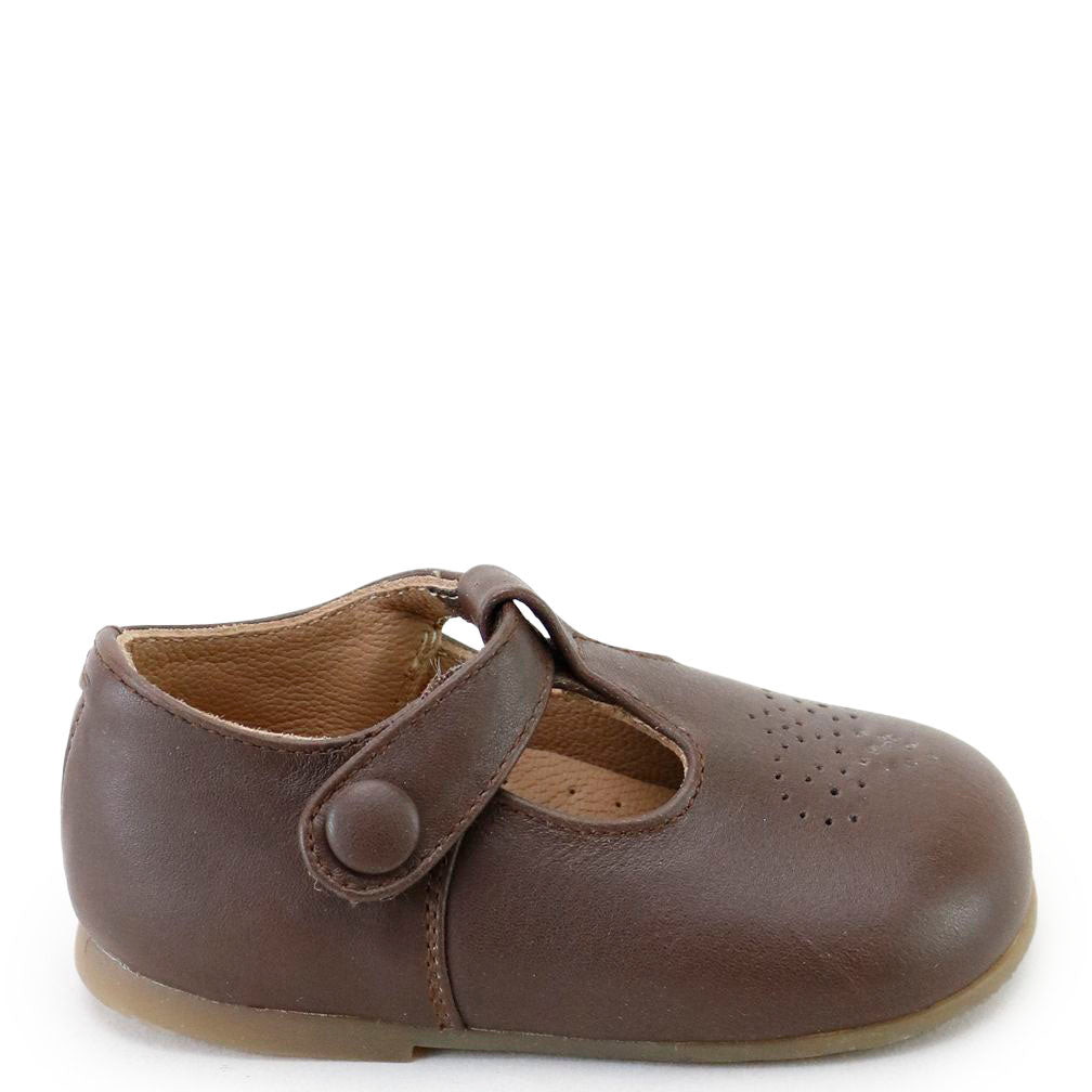 Papanatas Mocha Perf Baby T Strap-Tassel Children Shoes
