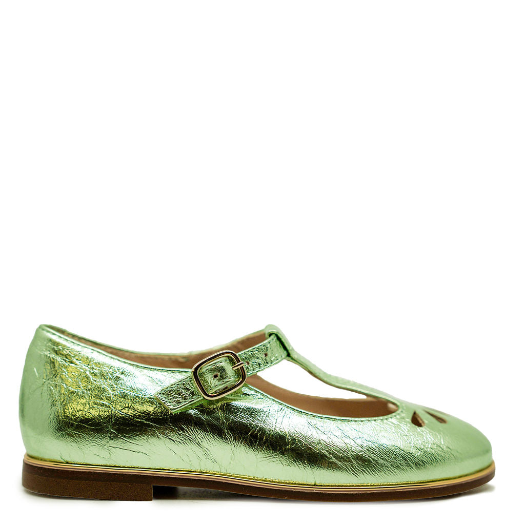Beberlis Mint Metallic Teardrop Mary Jane-Tassel Children Shoes