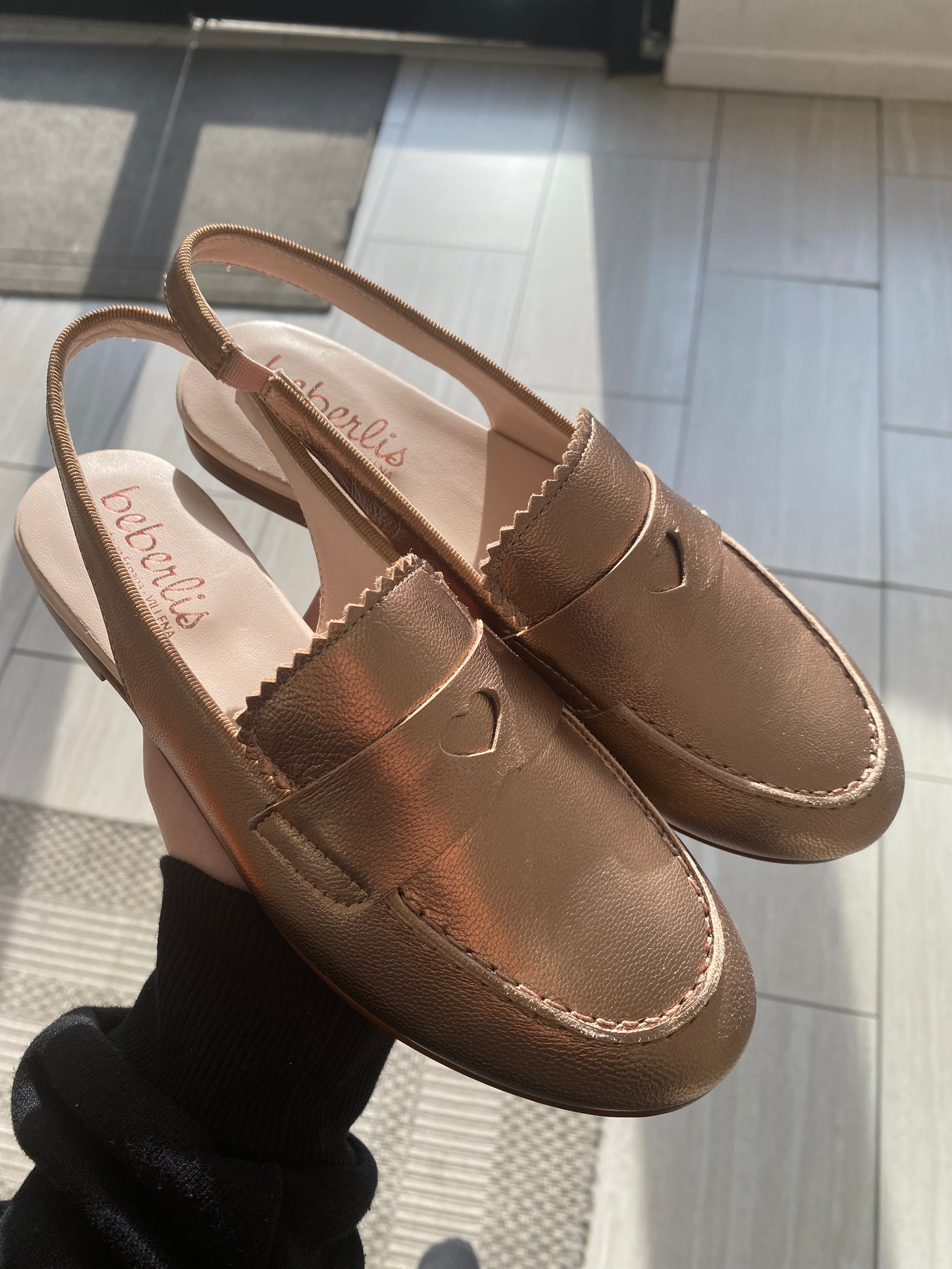 Beberlis Rose Gold Scalloped Heart Slingback-Tassel Children Shoes