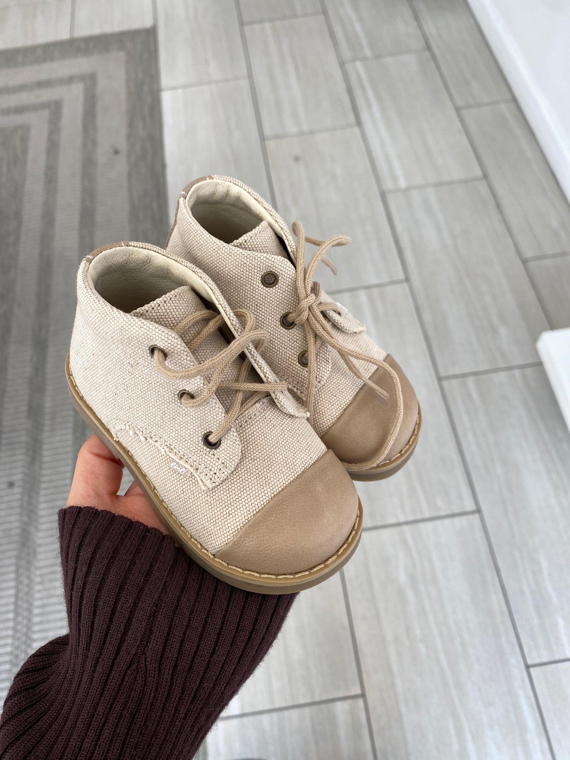 Emel Taupe Linen Baby Bootie-Tassel Children Shoes