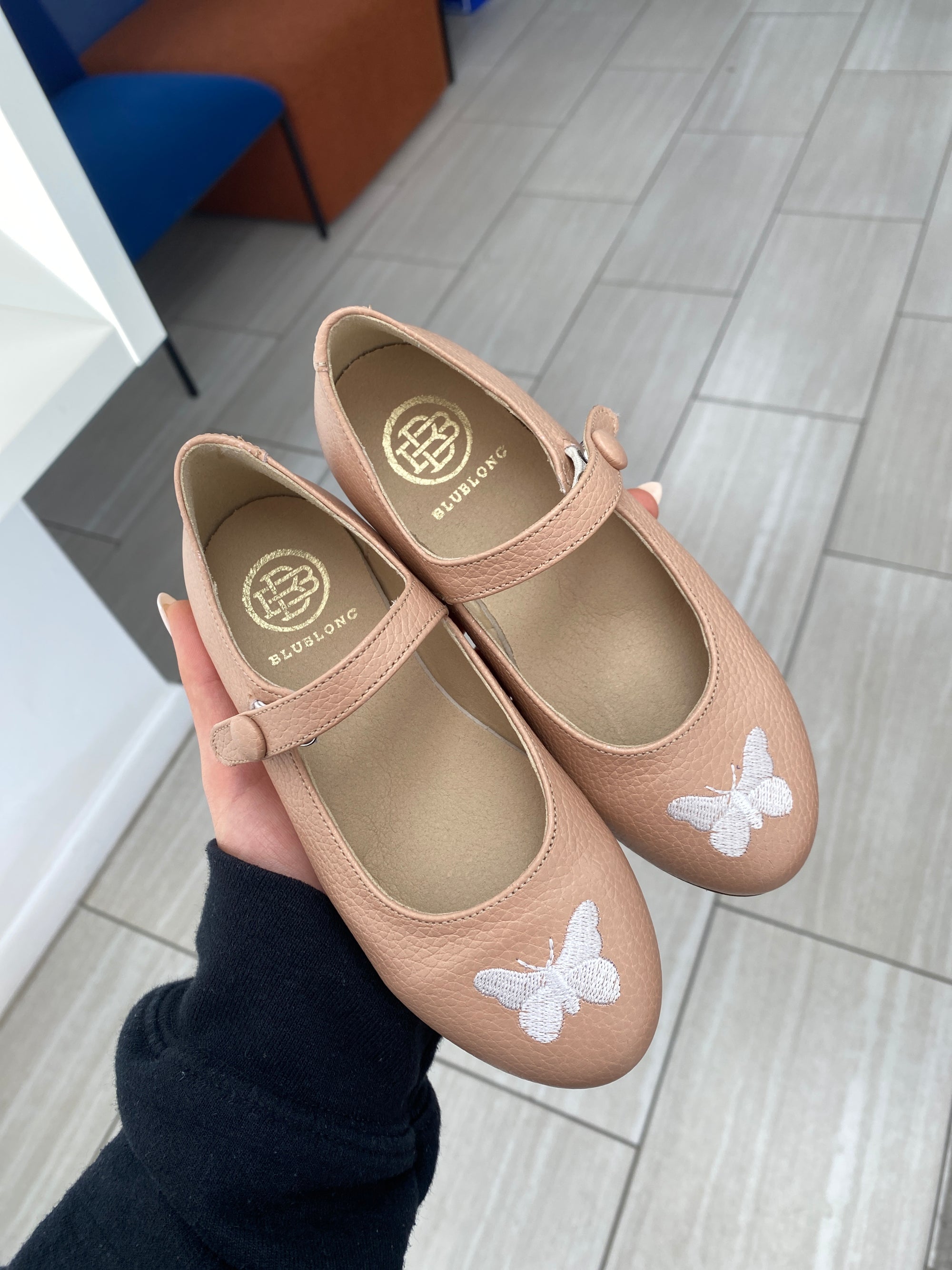 Blublonc Pink Pebbled Butterfly Mary Jane-Tassel Children Shoes