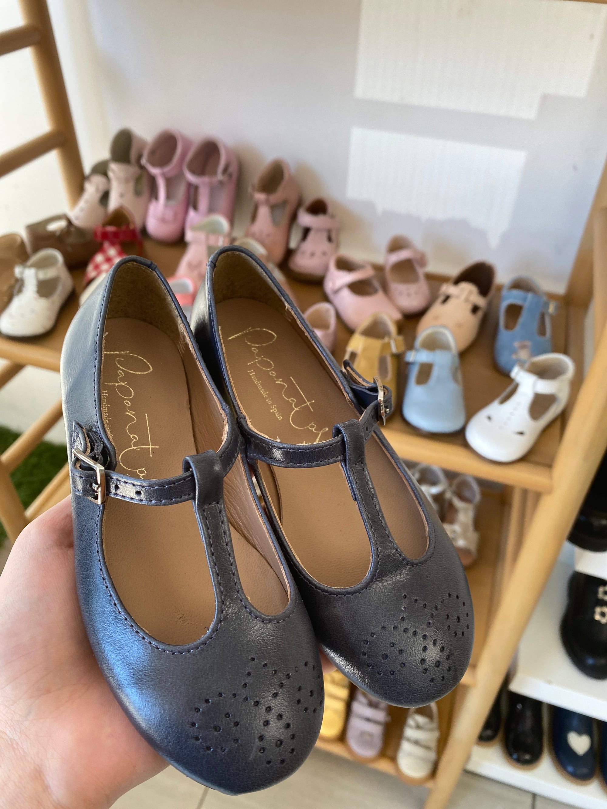 Papanatas Slate Perf T Strap Mary Jane-Tassel Children Shoes