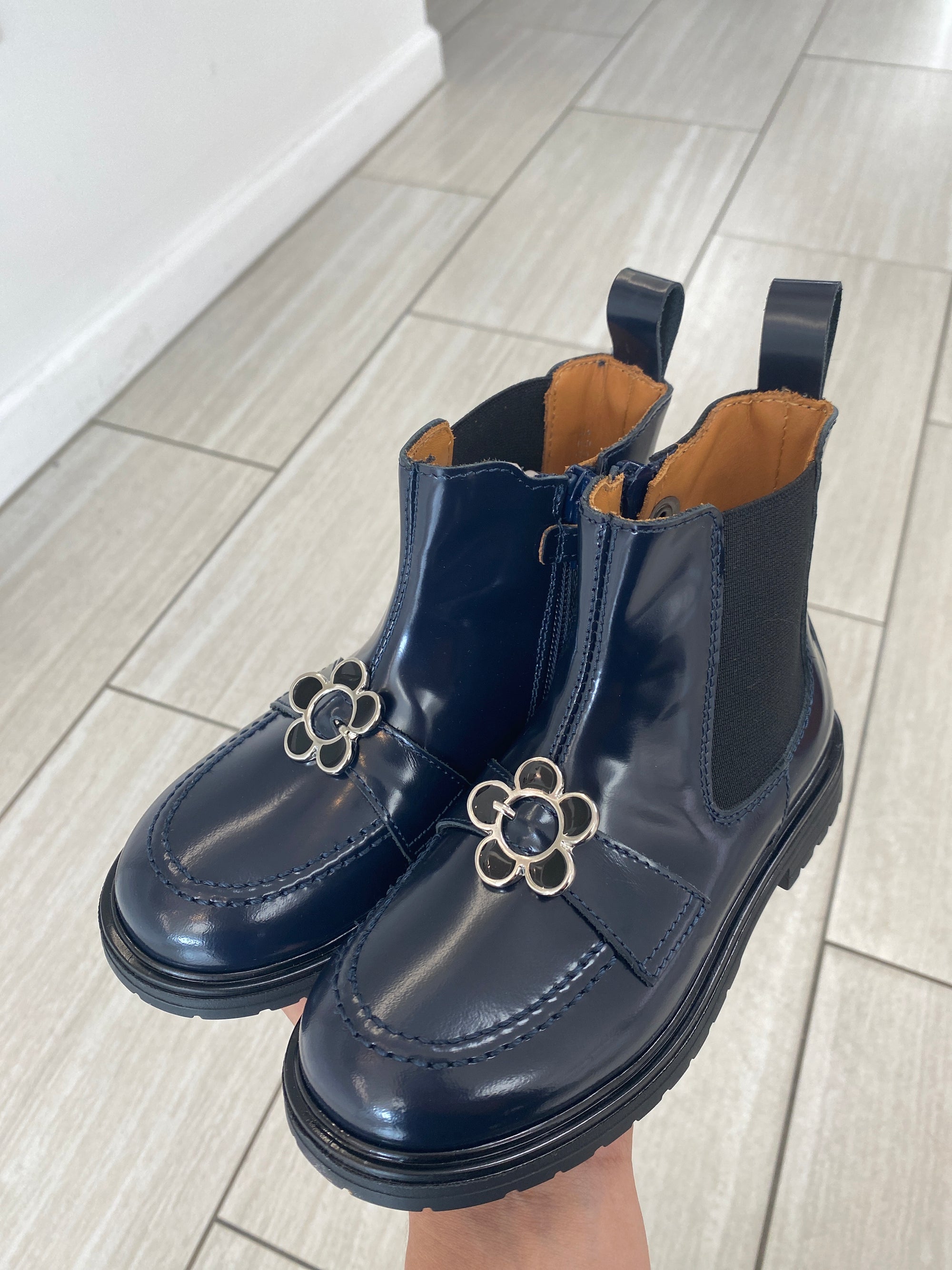 Rondinella Navy Florentic Flower Zipper Boot-Tassel Children Shoes