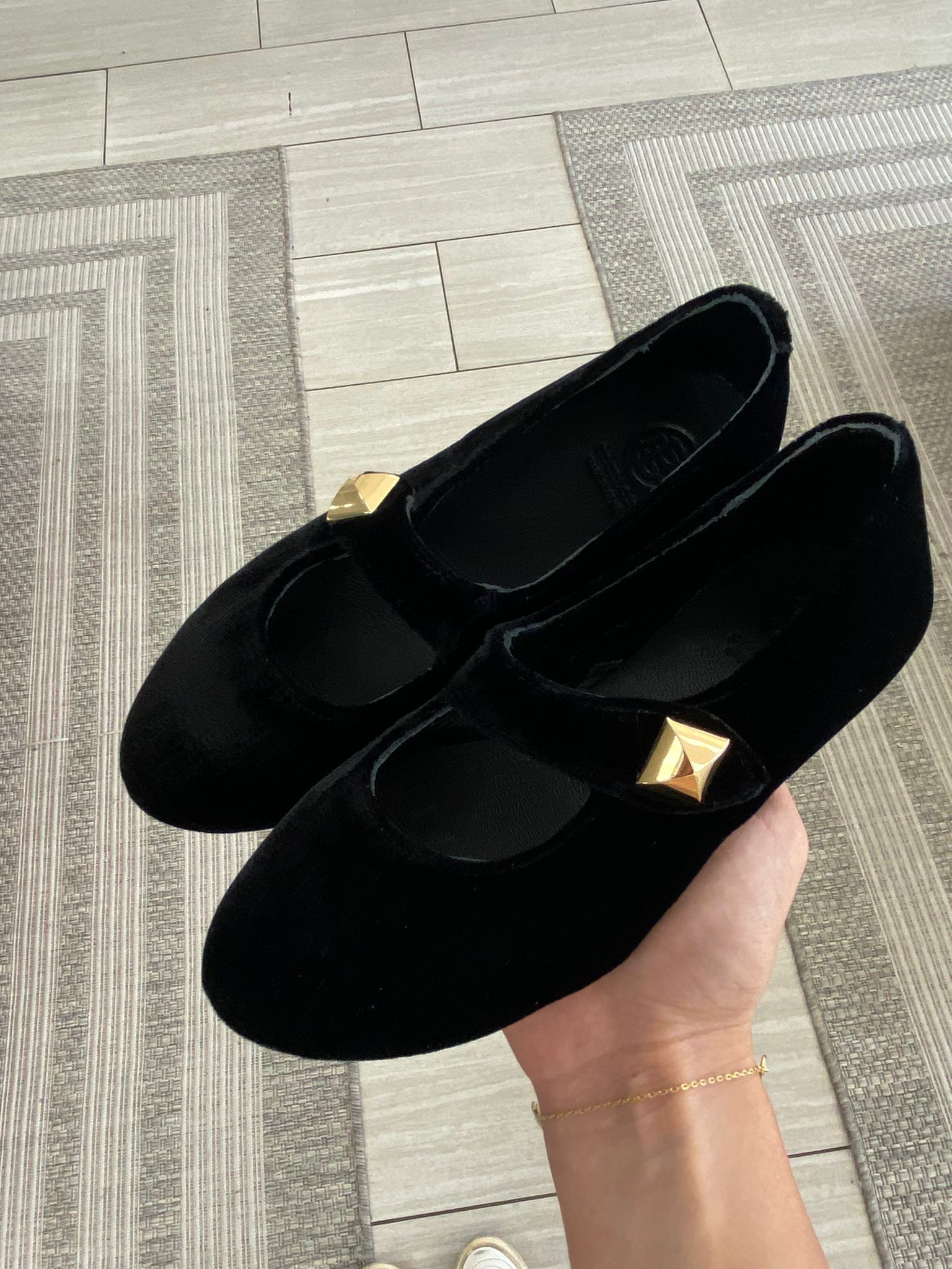 Blublonc Black Velvet Stud Mary Jane-Tassel Children Shoes