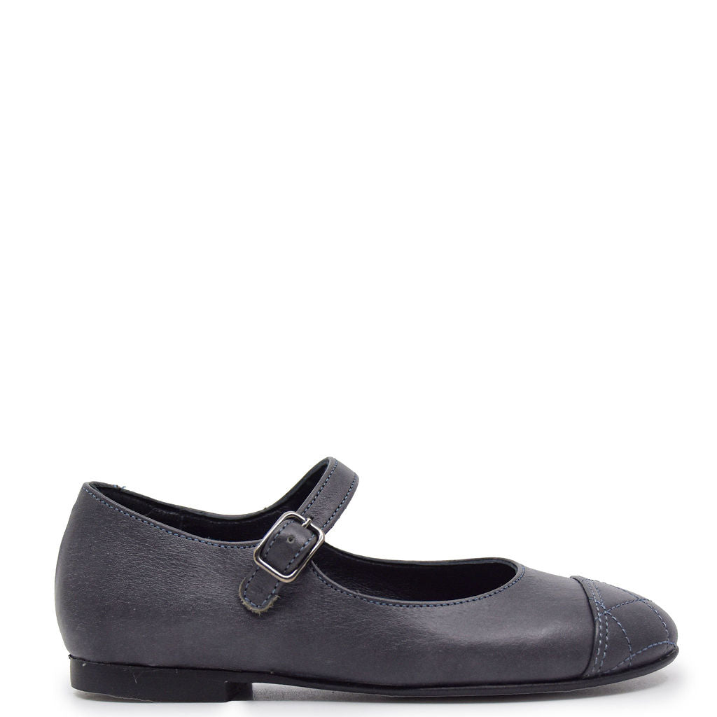 Blublonc Gunmetal Quilted Captoe Mary Jane-Tassel Children Shoes