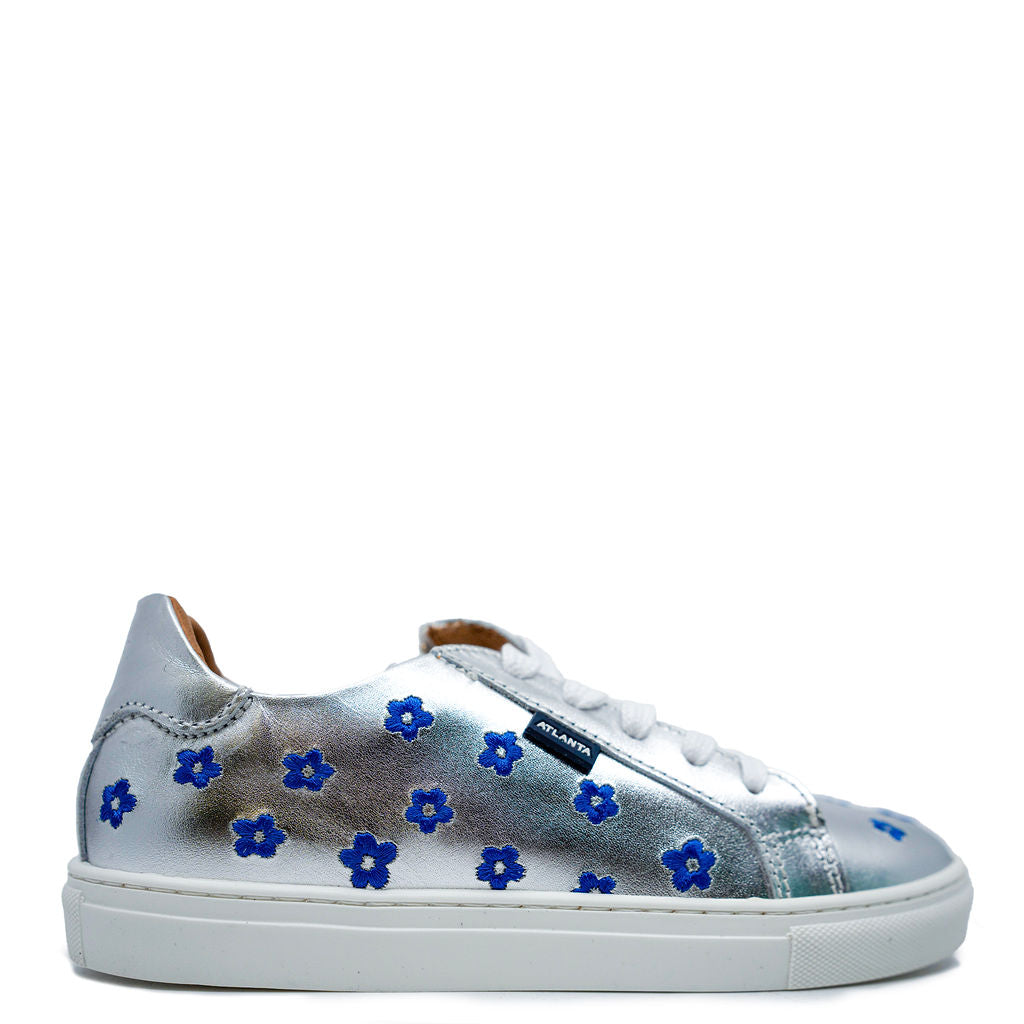 Atlanta Mocassin Silver and Blue Flower Sneaker-Tassel Children Shoes