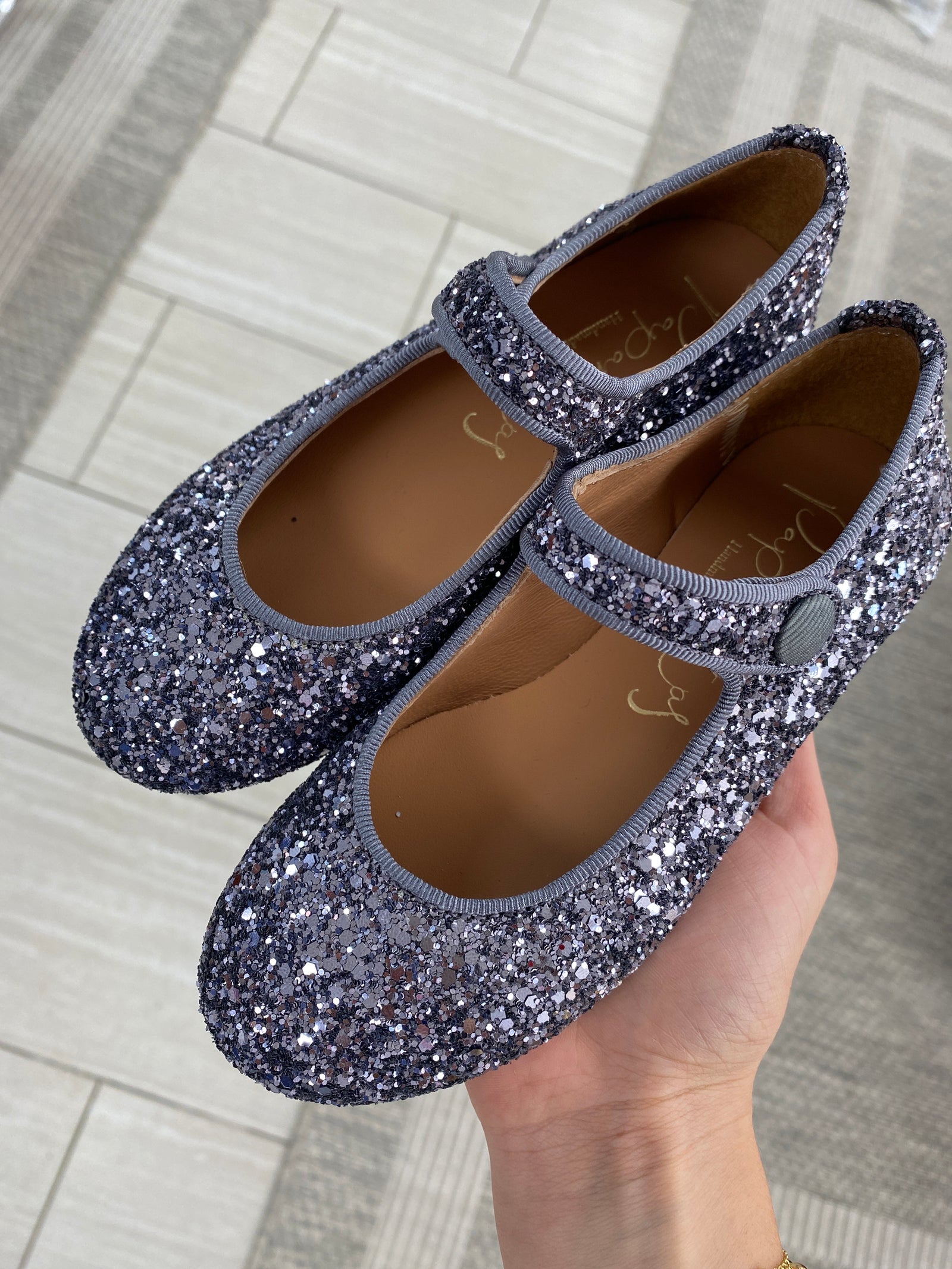 Papanatas Gray Glitter Mary Jane-Tassel Children Shoes