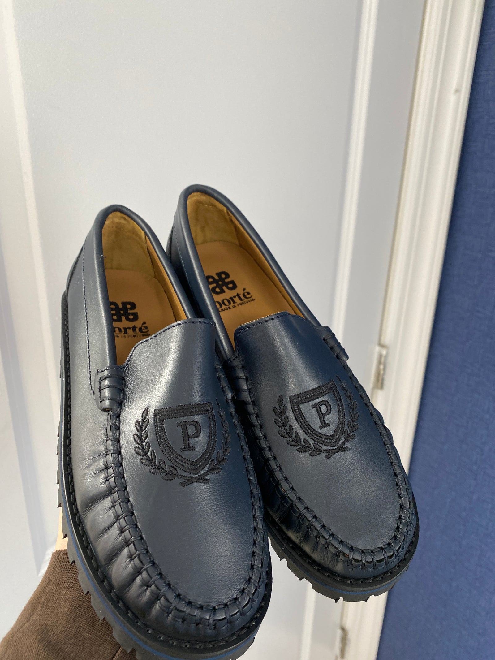 Porte Navy Embroidered Crest Chunky Loafer-Tassel Children Shoes