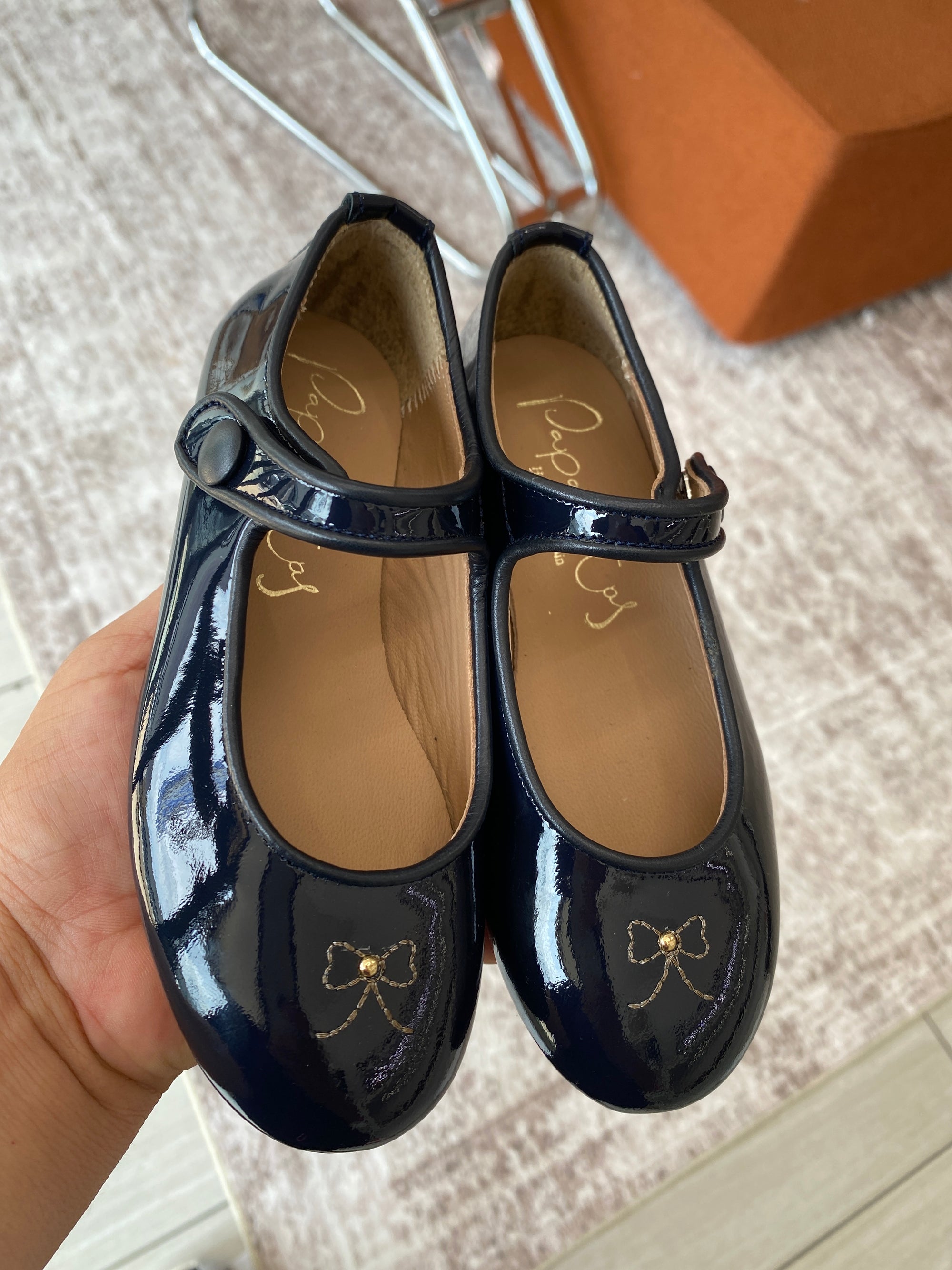 Papanatas Navy Patent Bow Mary Jane-Tassel Children Shoes