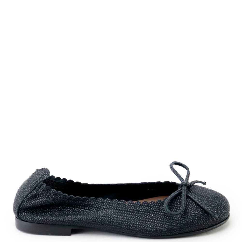 Papanatas Black Scalloped Textured Bow Ballet Flat-Tassel Children Shoes