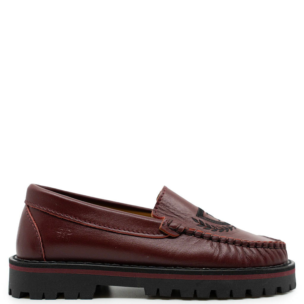 Porte Burgundy Crest Chunky Loafer-Tassel Children Shoes