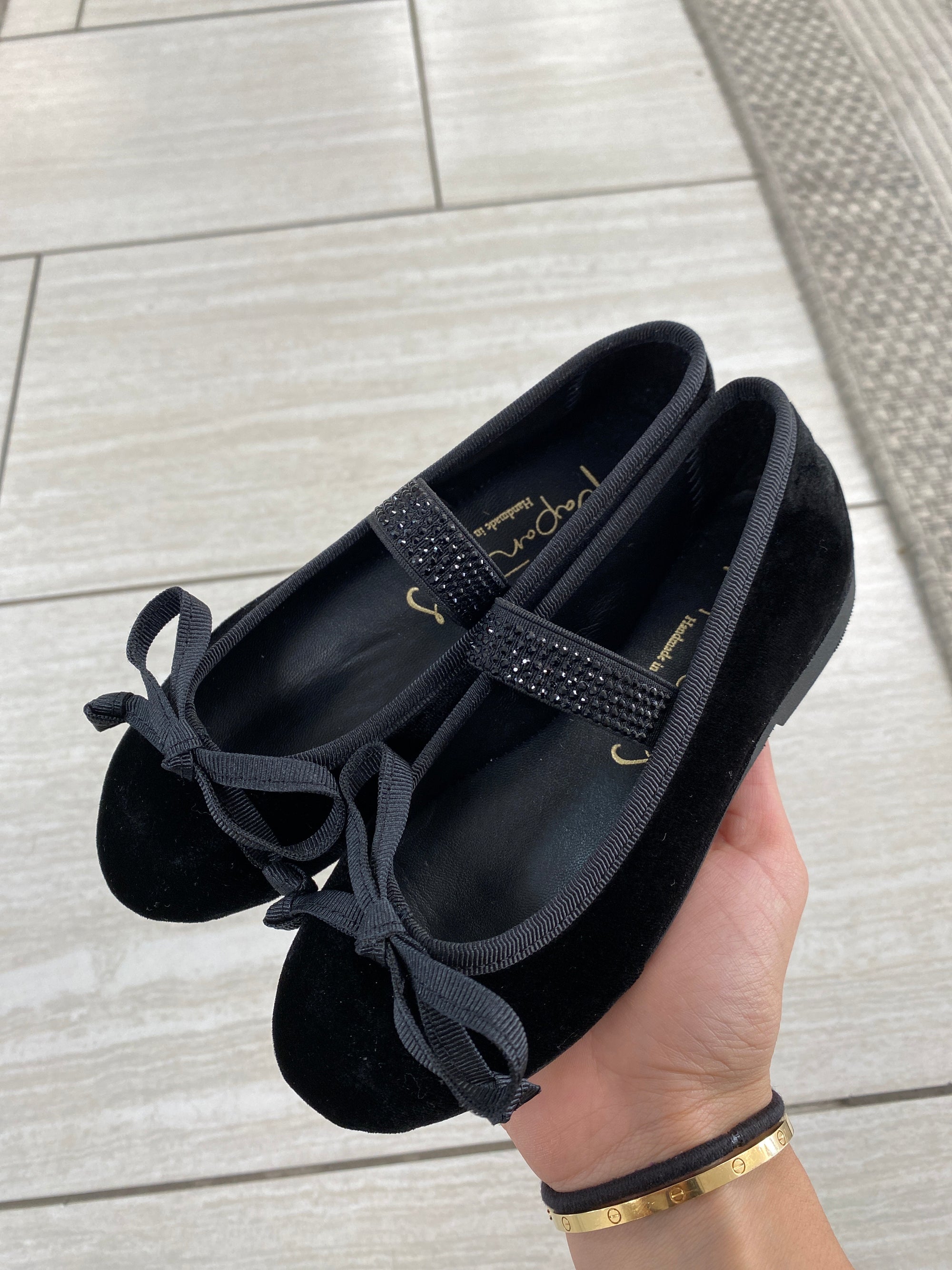 Papanatas Black Velvet Strap Mary Jane-Tassel Children Shoes