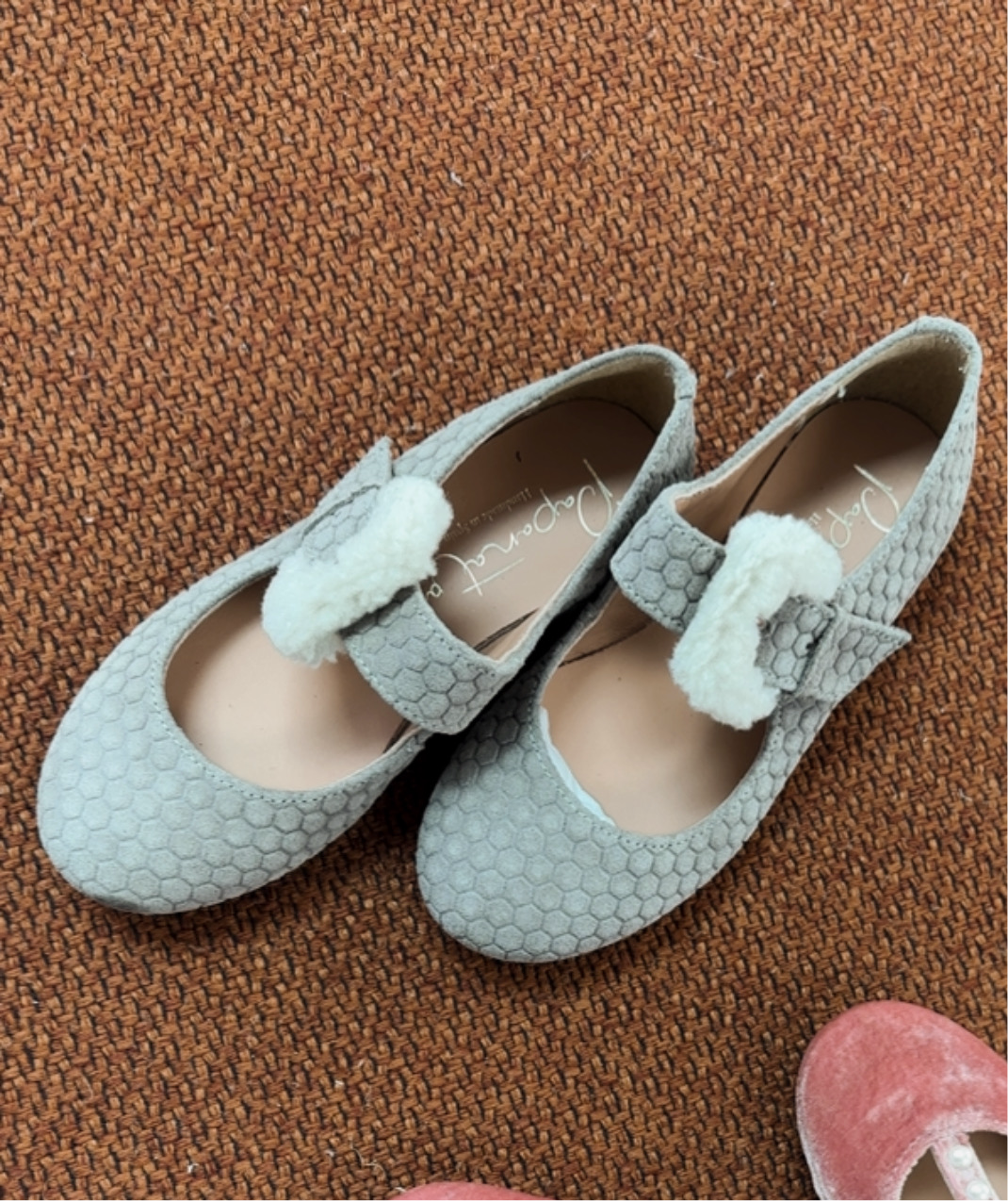 Papanatas Taupe Printed Buckle Mary Jane-Tassel Children Shoes