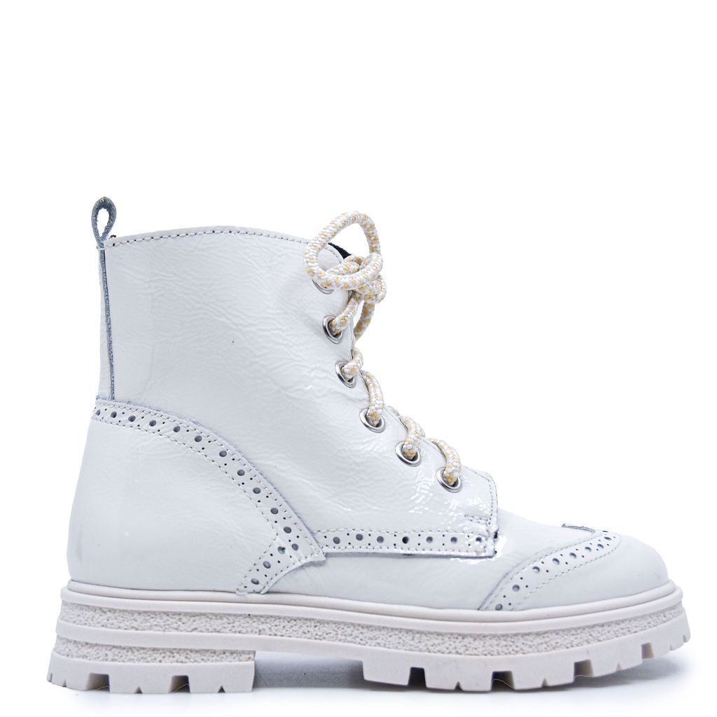 Blublonc Winter White Patent Wingtip Bootie-Tassel Children Shoes