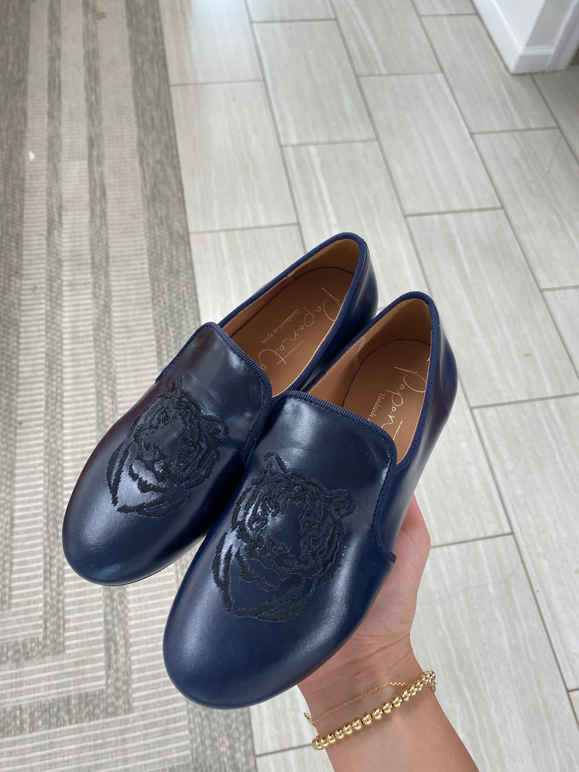 Papanatas Navy Embroidered Smoking Loafer-Tassel Children Shoes