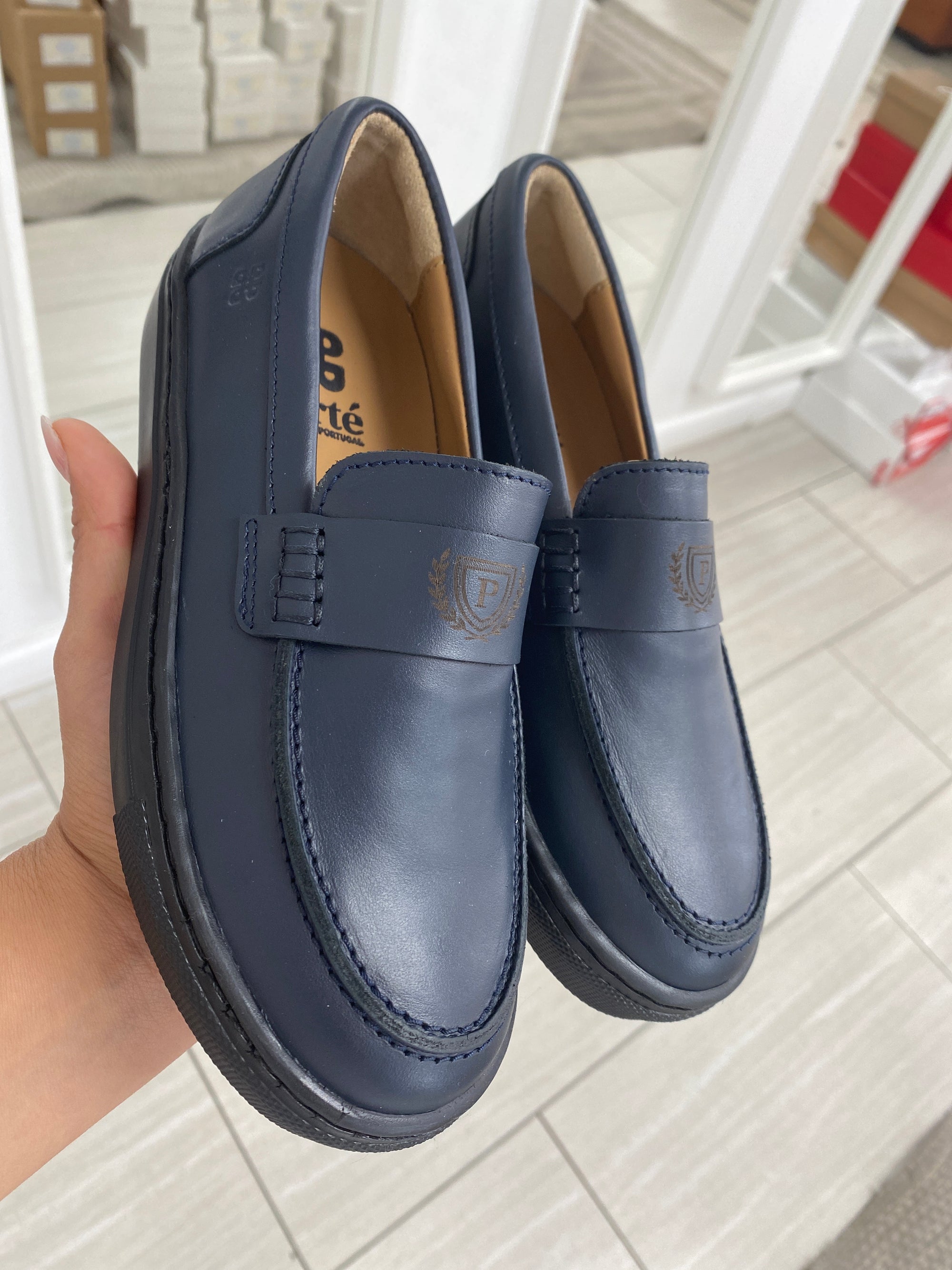 Porte Navy Leather Sneaker Loafer-Tassel Children Shoes