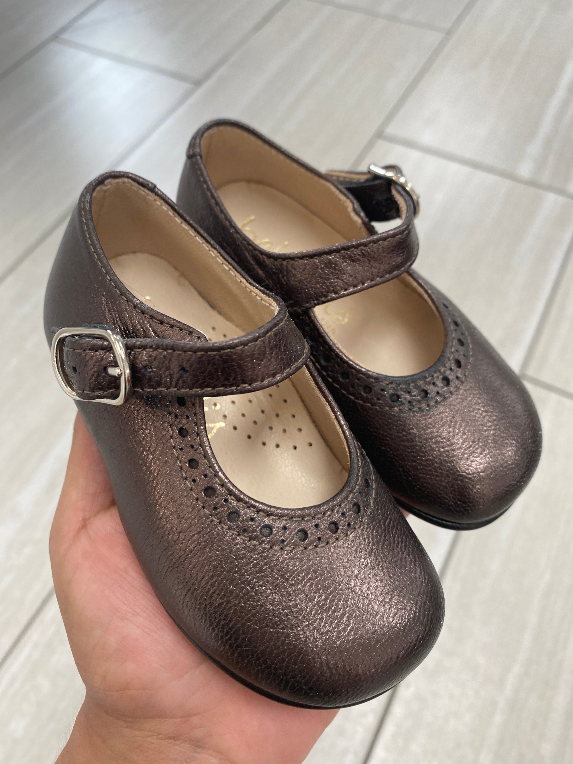 Beberlis Shimmer Brown Perf Baby Mary Jane-Tassel Children Shoes