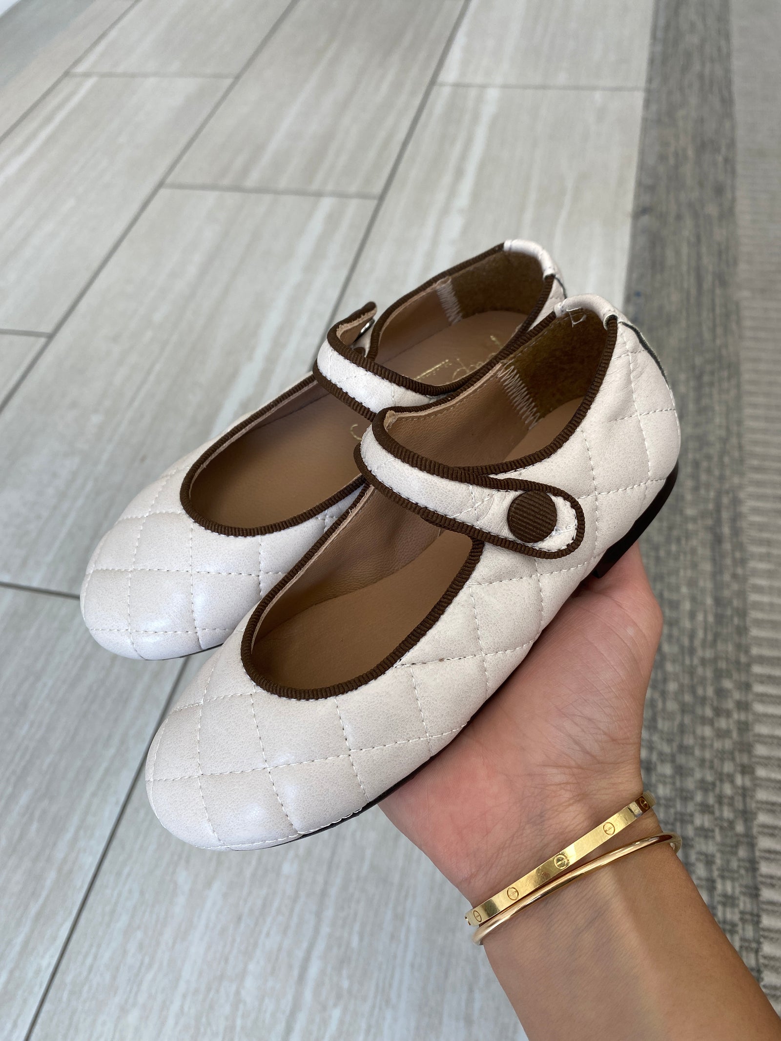 Papanatas Off White Quilted Mary Jane-Tassel Children Shoes