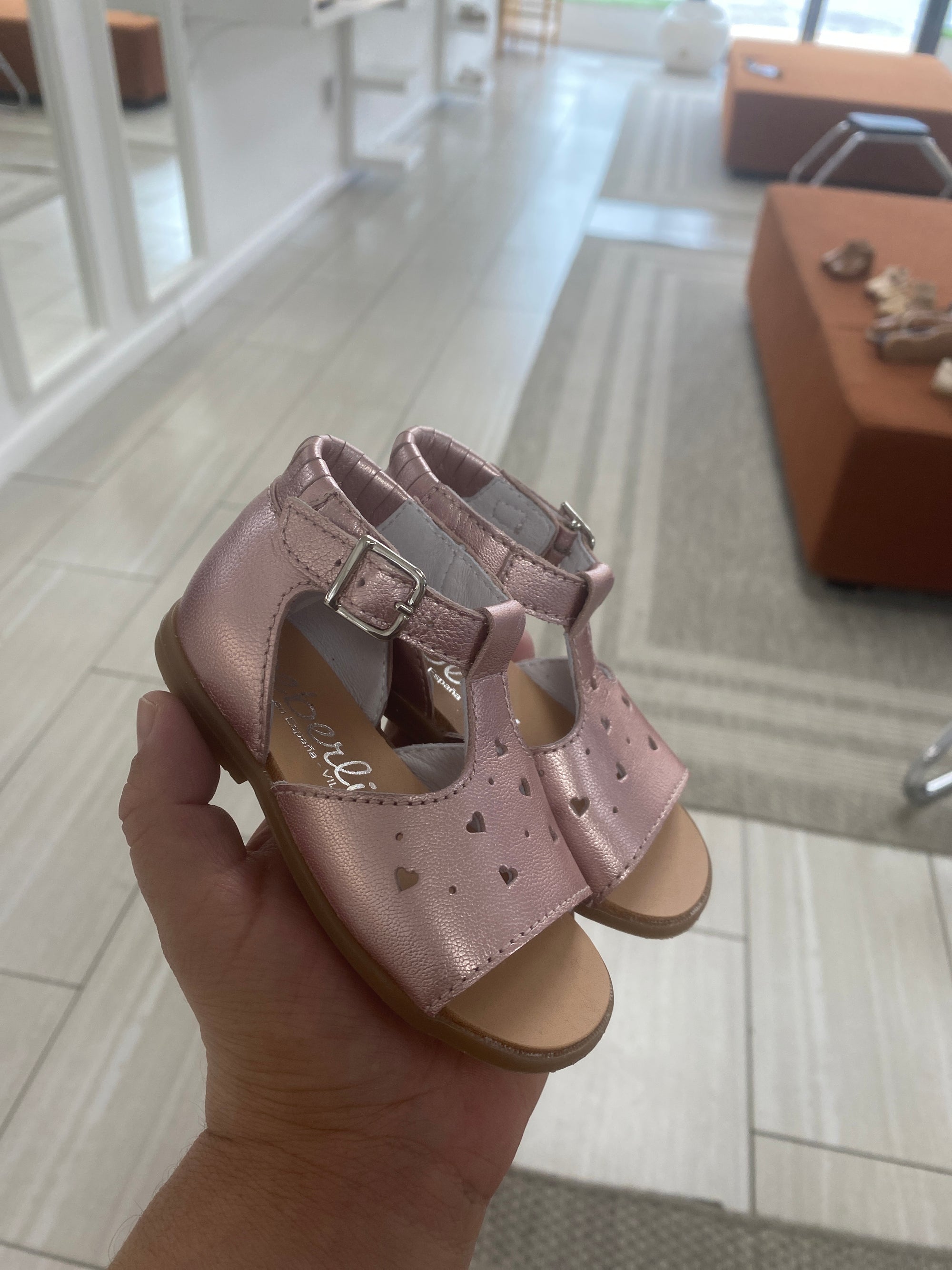 Beberlis Pink Metallic Heart Baby Sandal-Tassel Children Shoes
