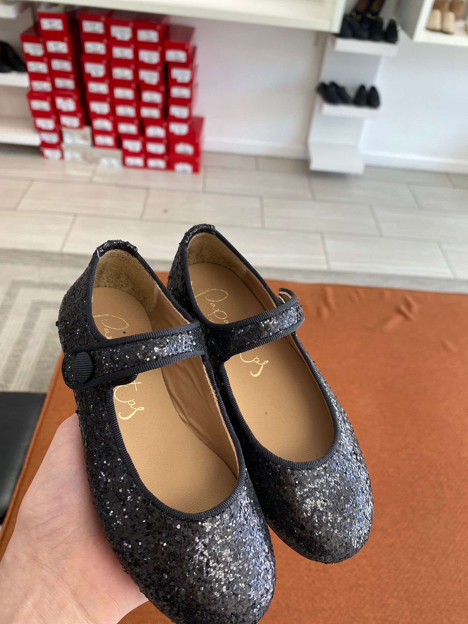 Papanatas Black Sparkle Mary Jane-Tassel Children Shoes