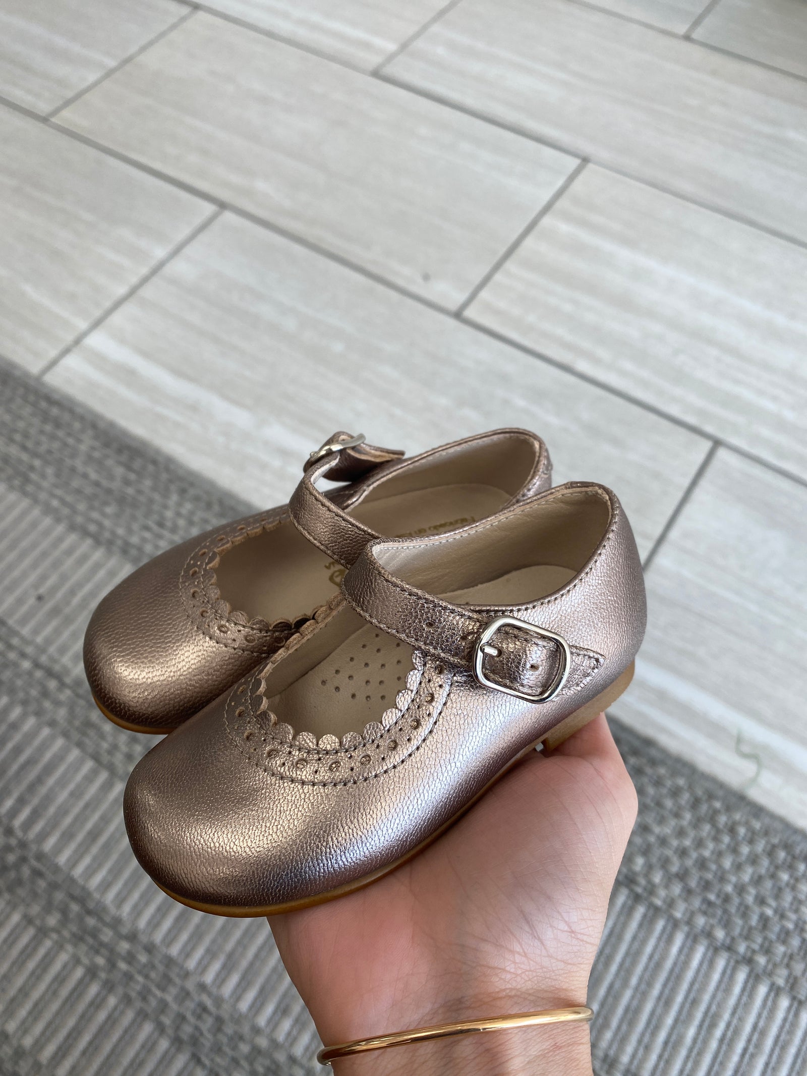 Beberlis Stone Metallic Scalloped Baby Mary Jane-Tassel Children Shoes