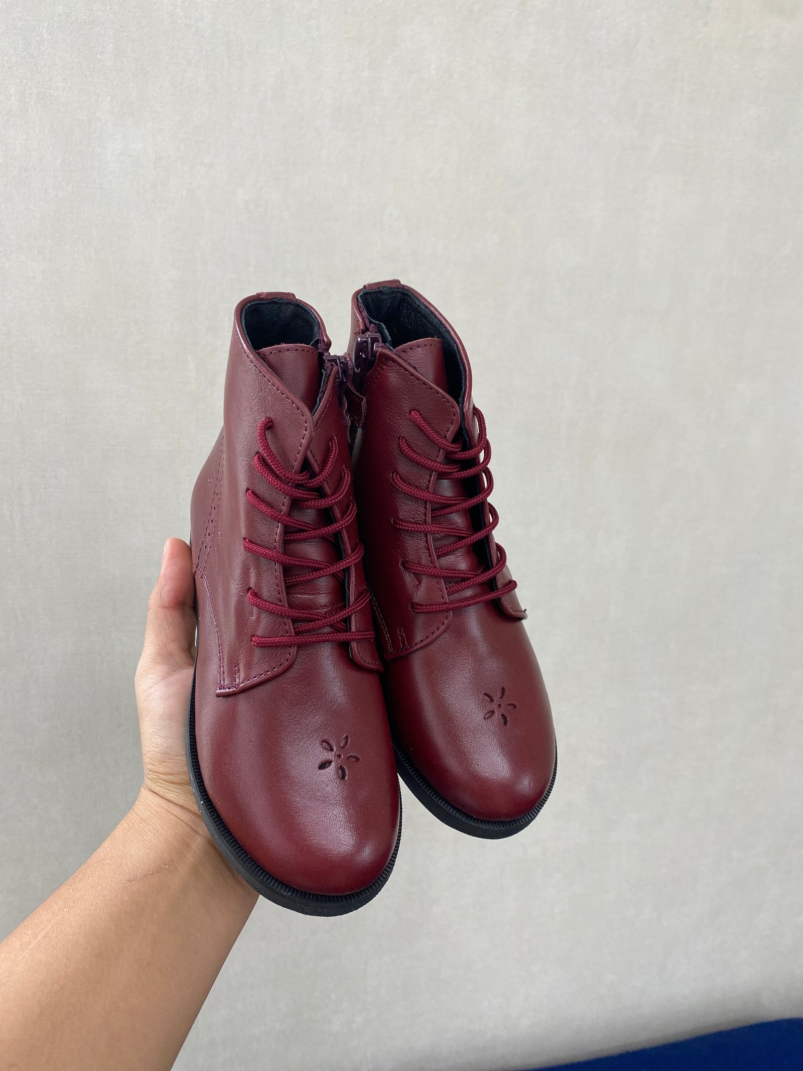 Spain+Co Burgundy Perf Boot-Tassel Children Shoes