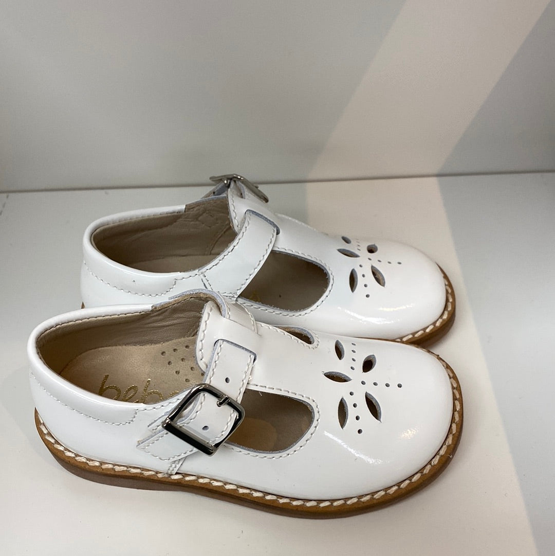 Beberlis White Patent Perforated Baby T Strap-Tassel Children Shoes