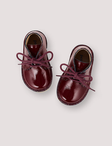 Petit Nord Burgundy Patent Scalloped Baby Boot-Tassel Children Shoes