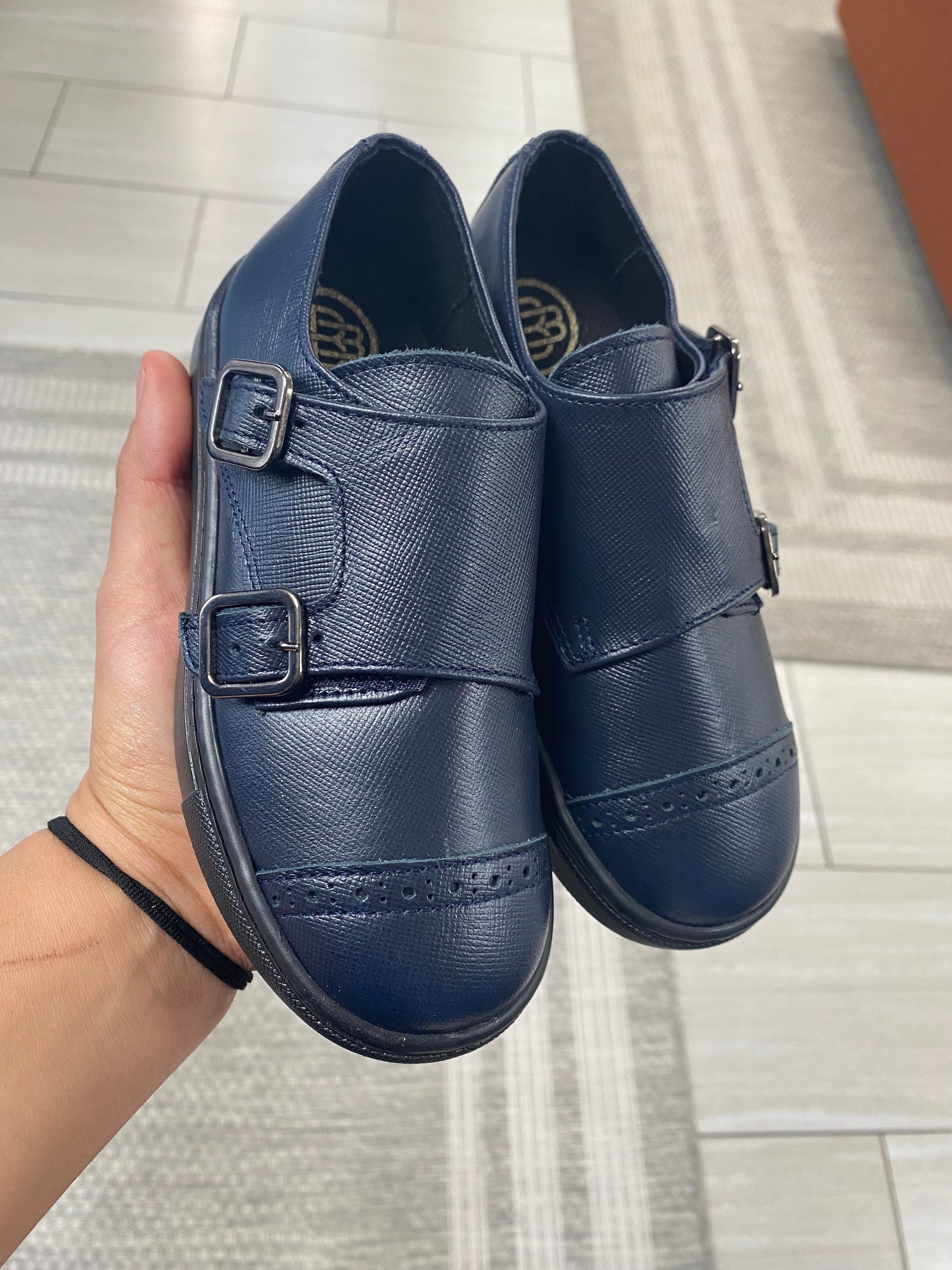 Blublonc Navy Textured Captoe Dress Sneaker-Tassel Children Shoes