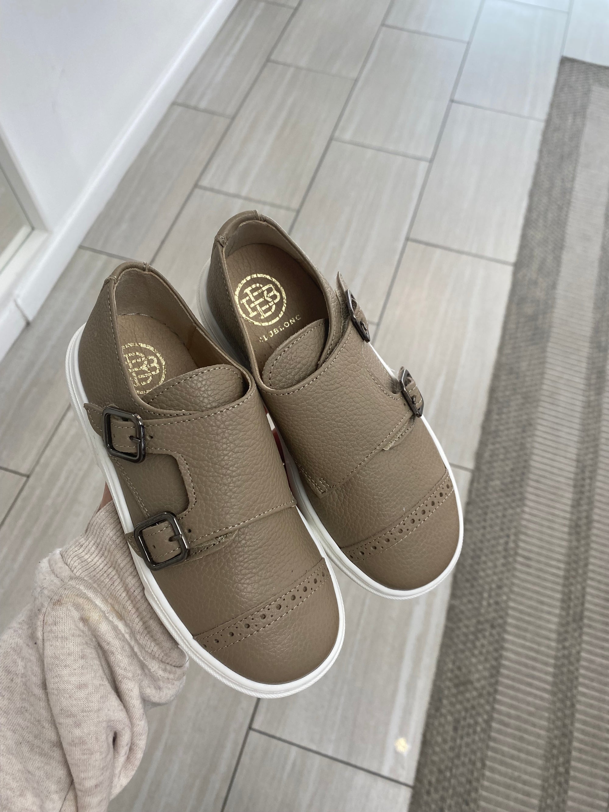 Blublonc Taupe Captoe Dress Sneaker-Tassel Children Shoes