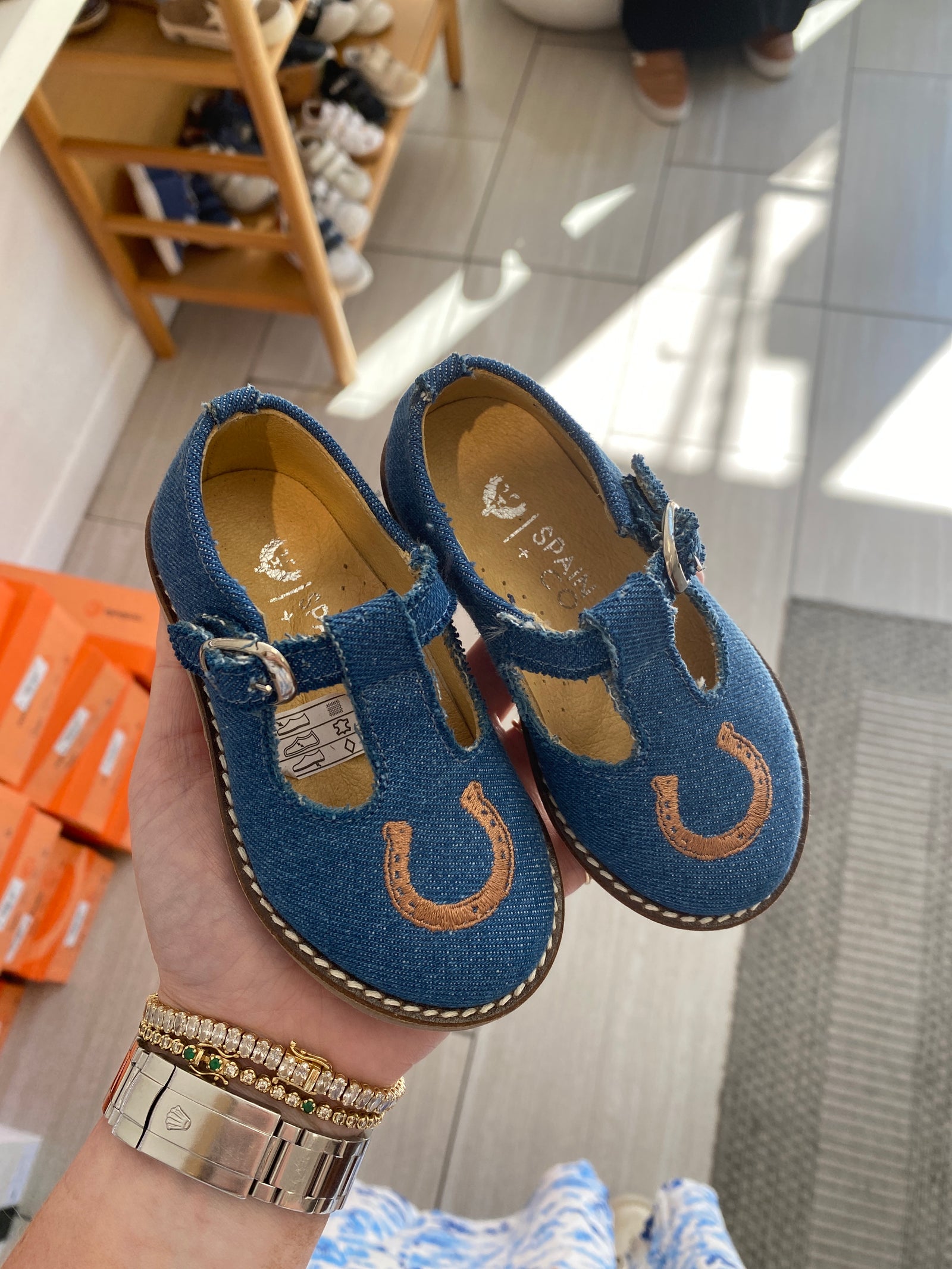 Spain+Co Denim Horseshoe T Strap Loafer-Tassel Children Shoes