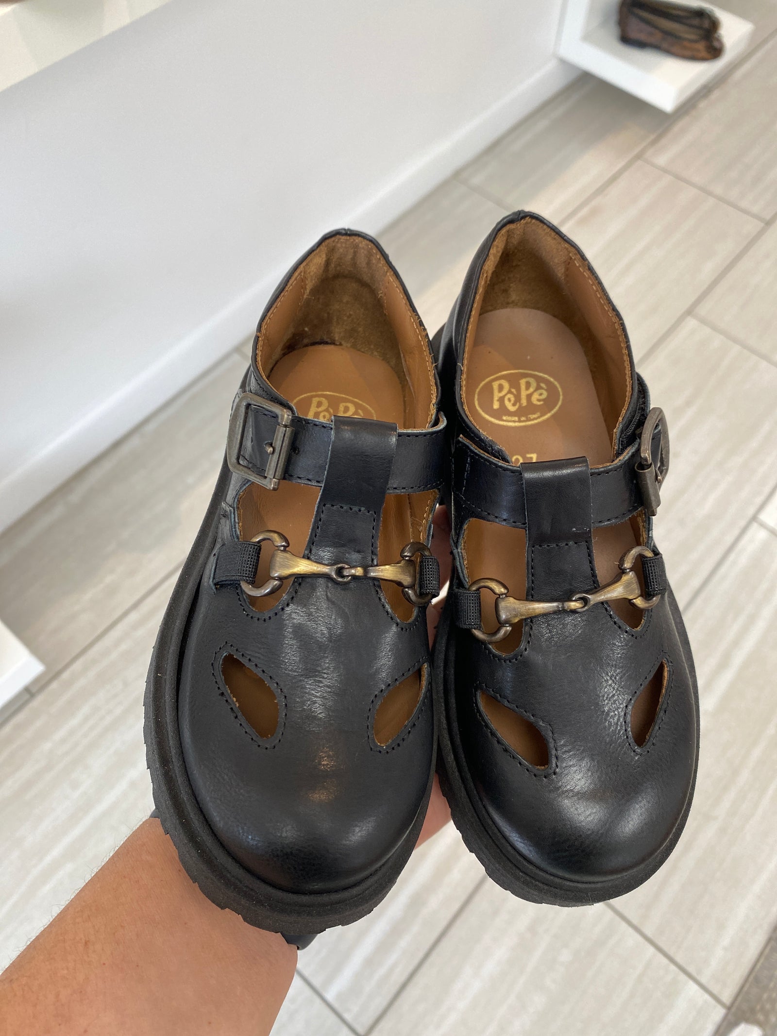 Pepe Black Buckle T Strap-Tassel Children Shoes